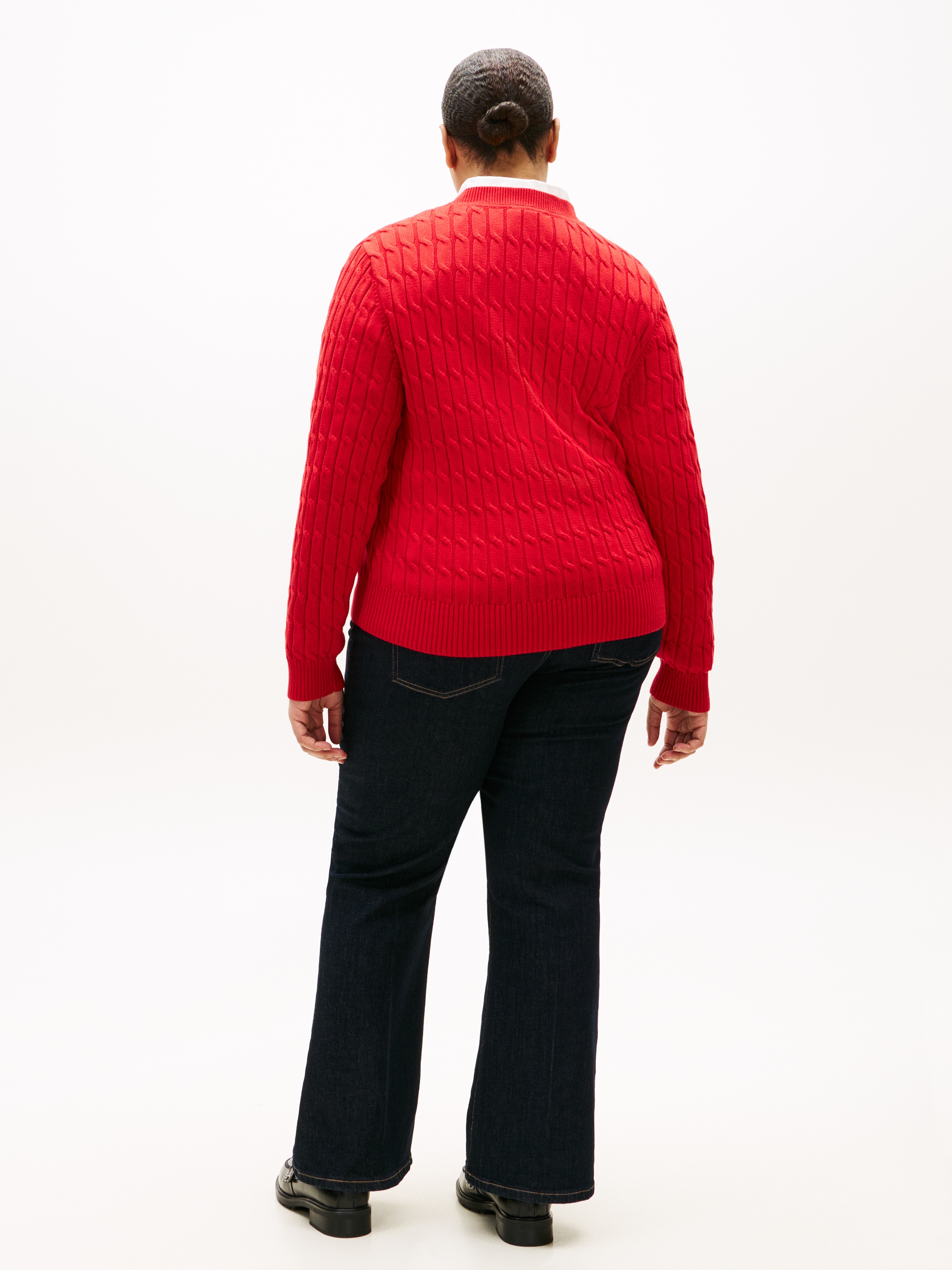 Tommy Hilfiger Curve Rundhalspullover »CRV CO CABLE MID GG C-NK LS SWT« in großen Größen, mit Zopfmuster