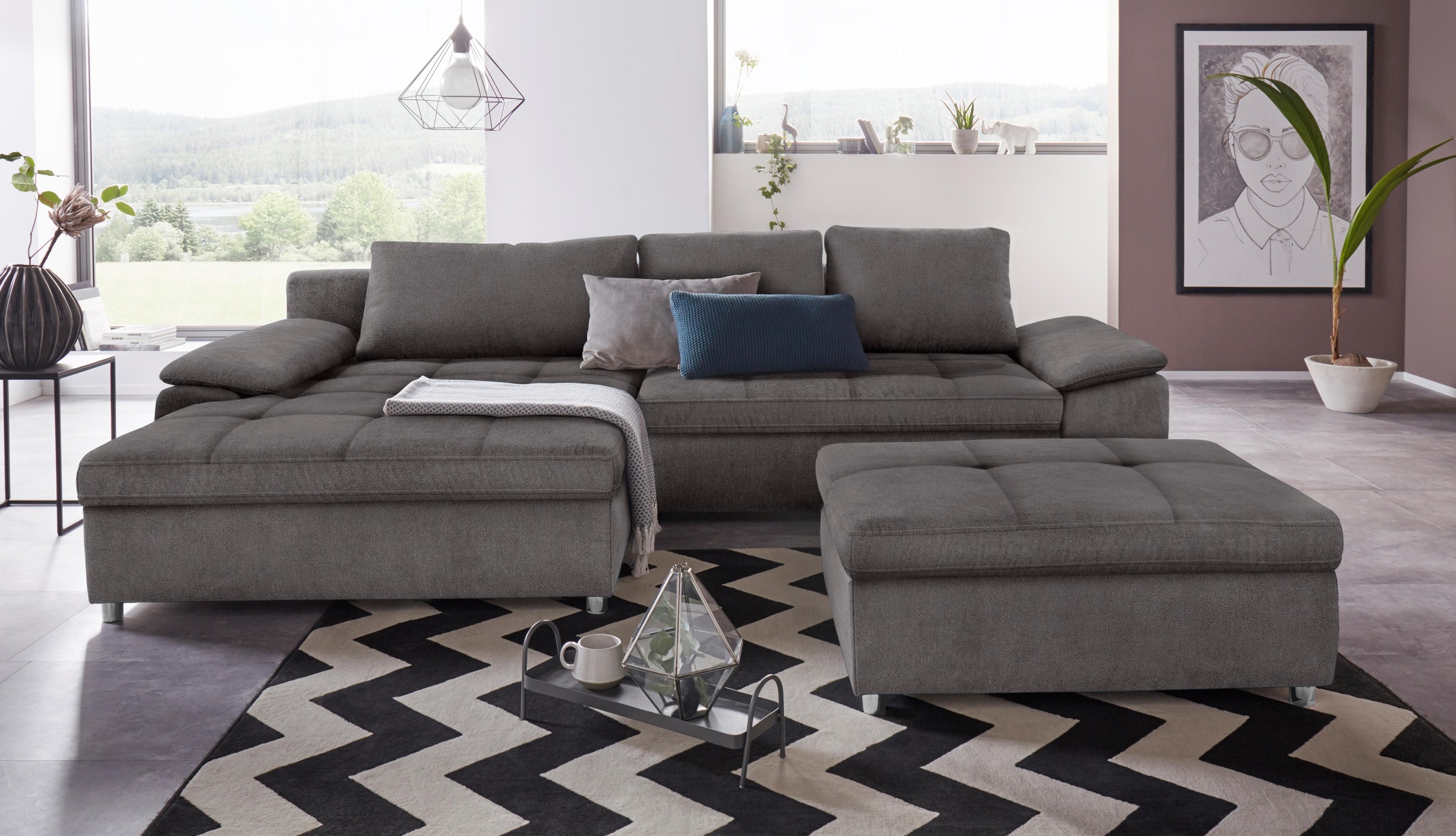 sit&more Ecksofa Labene, wahlweise mit Bettfunktion und Bettkasten, inkl. Rückenkissen