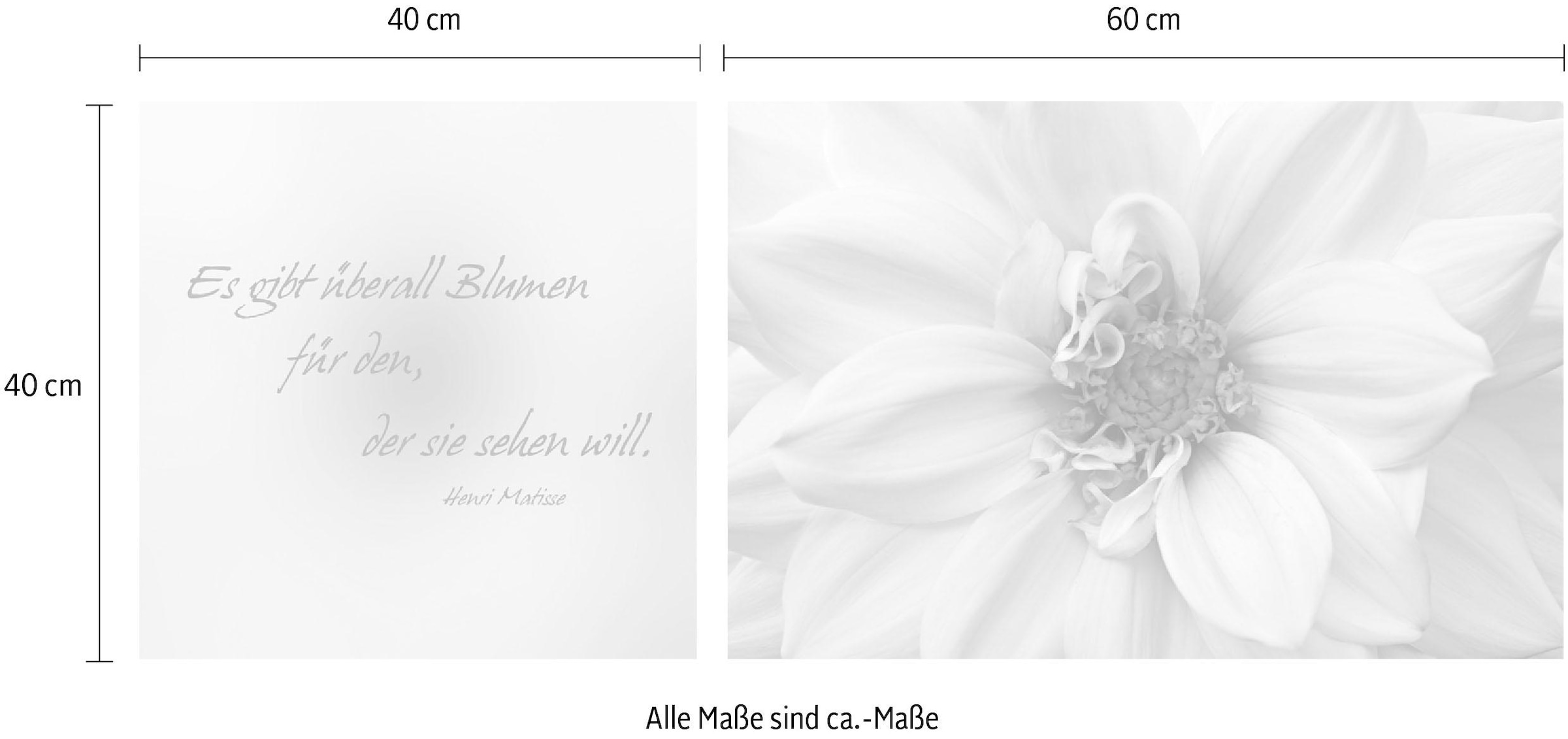queence Leinwandbild »Blumen«, Blumen-Blumenbilder-Kunst-Modern-Spa-Spa Bilder-Sprüche-Sprüche & Texte-Schriftzug-Schriftzüge, (Set), Premium-Leinwandstoff, Handarbeit aus Deutschland, Zitat, 2er Set