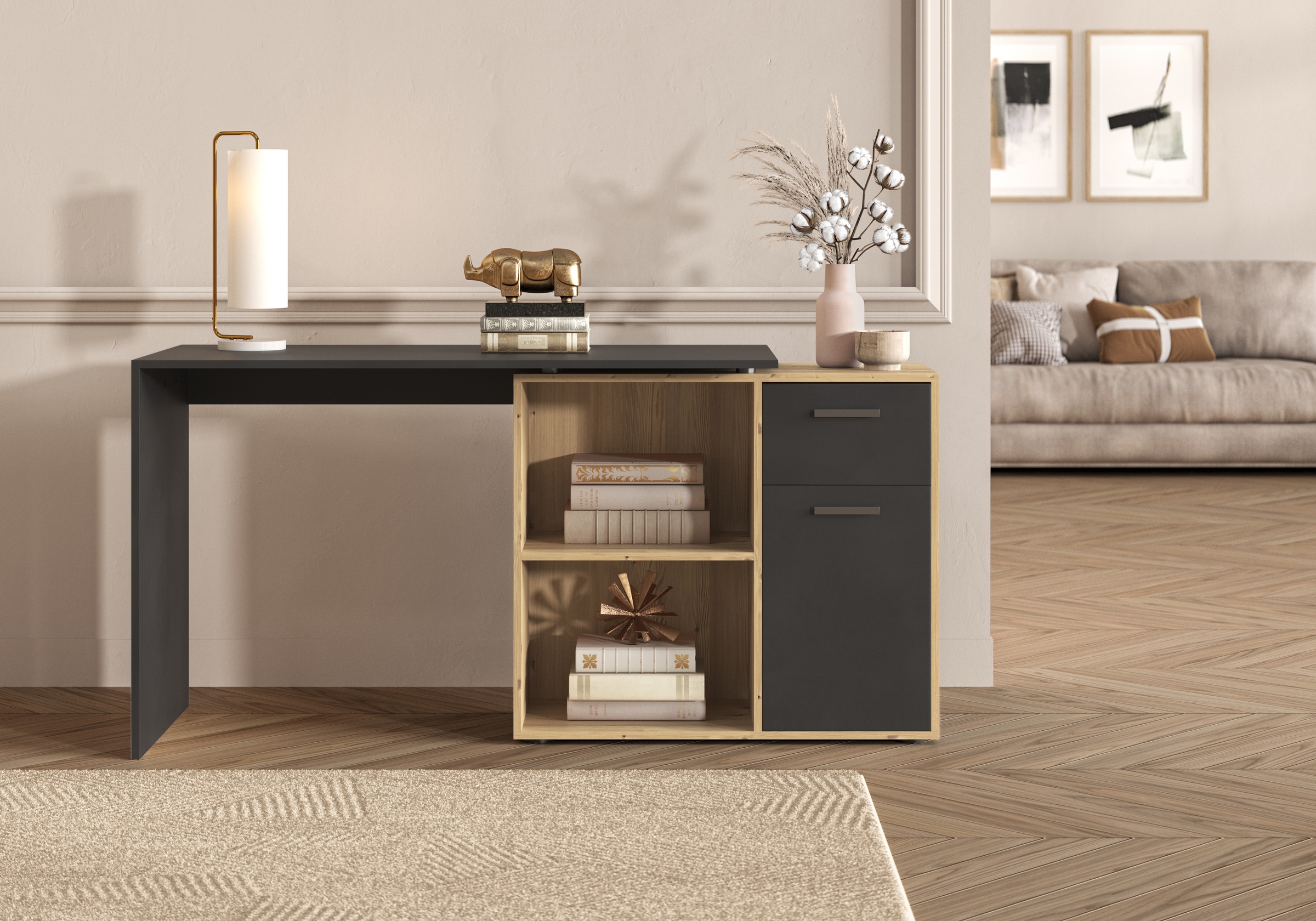 FMD Eckschreibtisch »AUGSBURG«, Schreibtisch/Sideboard m. Stauraum, beidsei günstig online kaufen