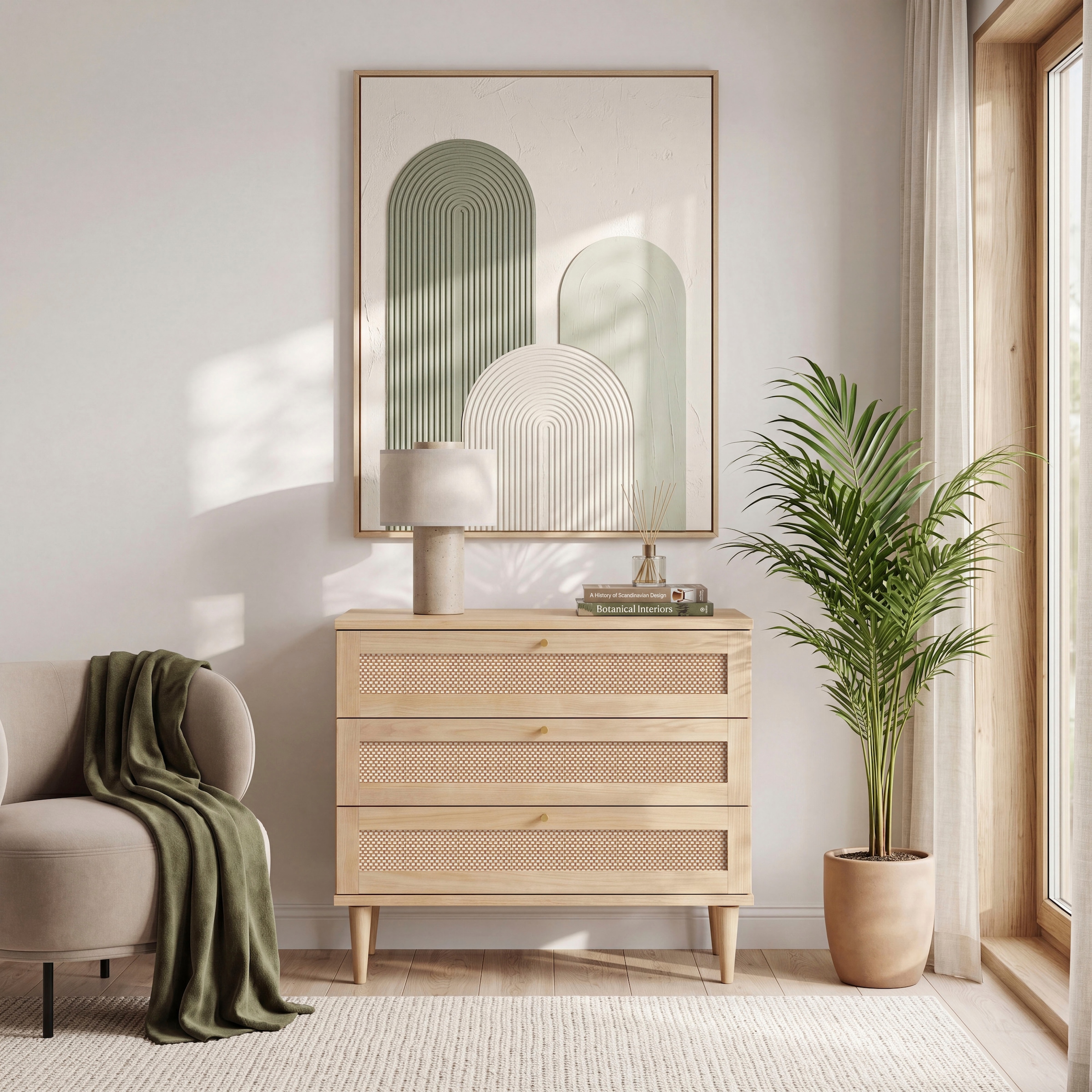 OTTO home Kommode »ELLIAN mit Wiener Geflechtoptik, 3 Schubkästen« Holzfüße, Metallgriffe, Made in EU, viel Stauraum