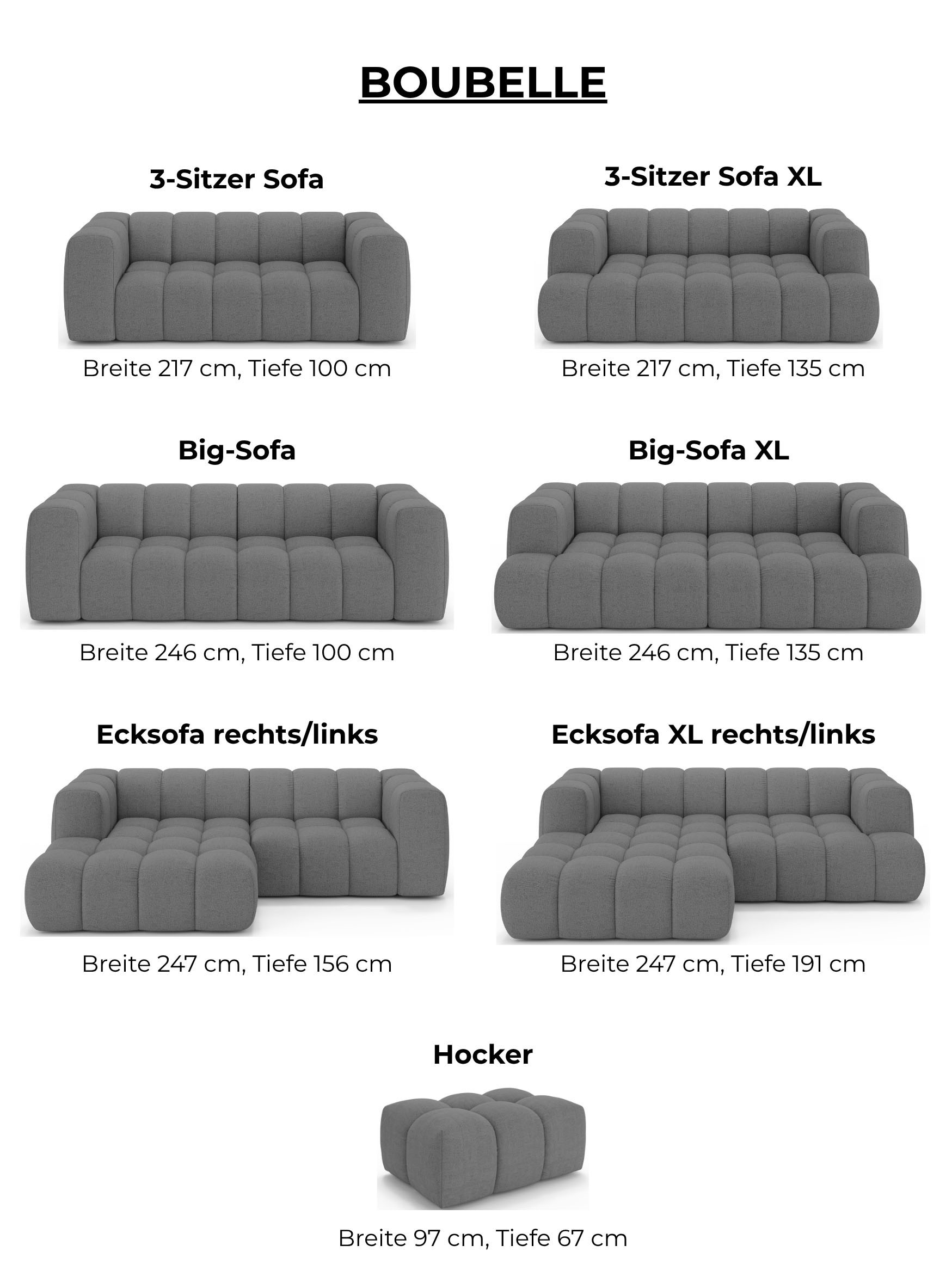 homsy by Ana Johnson 3-Sitzer »»XL« BOUBELLE Design-Sofa extra tief, Bubble-Optik, Breite 217 cm« hoher Sitzkomfort dank Wellenunterfederung,  XL Sitztiefe 100 cm