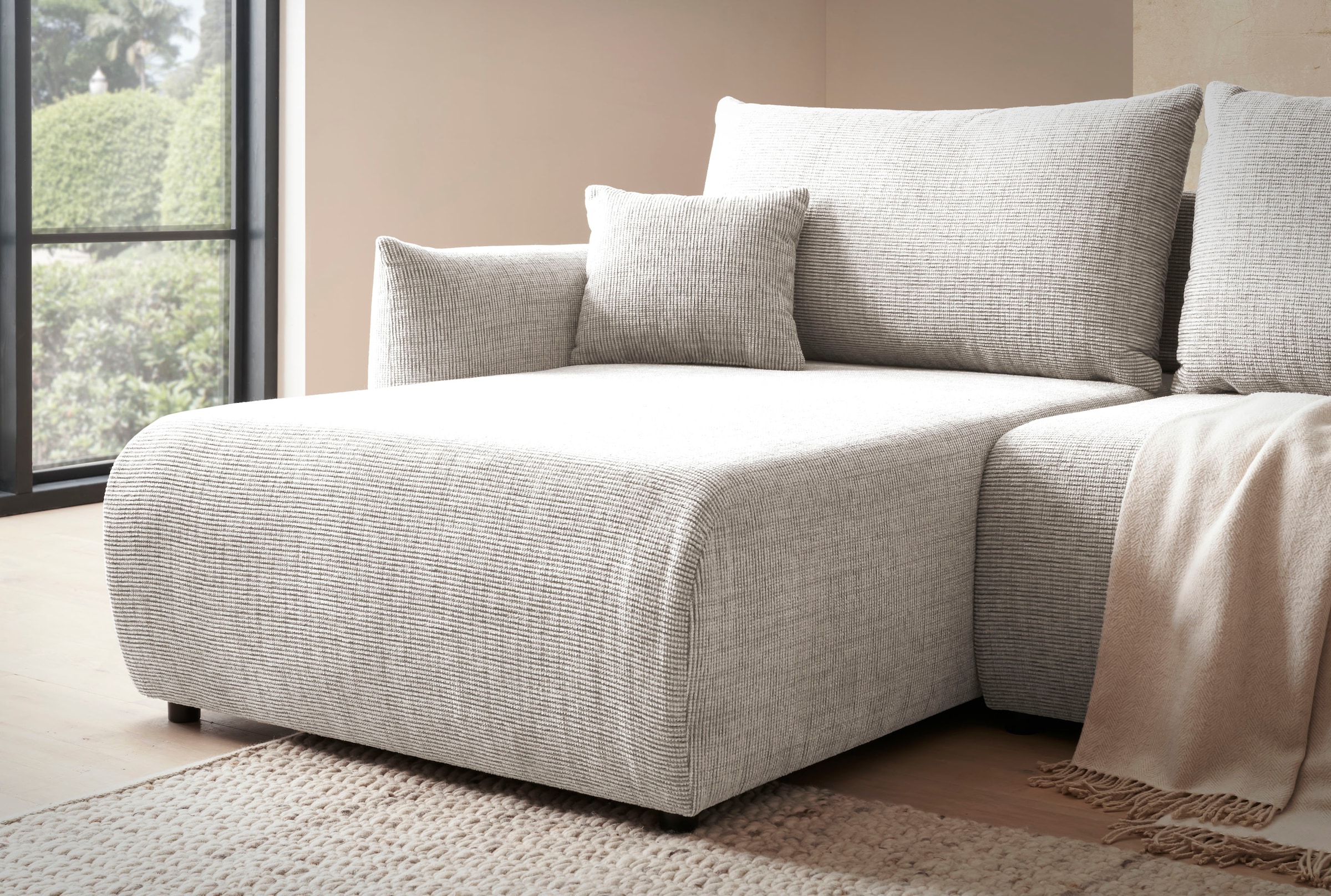 INOSIGN Ecksofa »MAVAS Schlafsofa mit Bettkasten, L-Form,«, ca.257/127cm (Liegefläche 212/145 cm), Cord, Chenille, Struktur