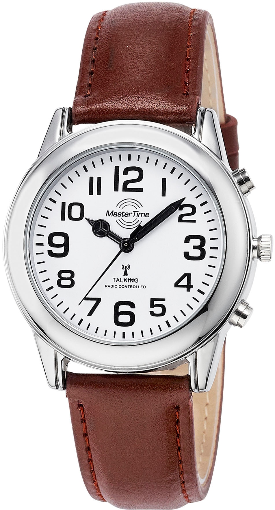 MASTER TIME Funkuhr »Sprechende Funkuhr«, Armbanduhr, Quarzuhr, Herrenuhr, Lederarmband