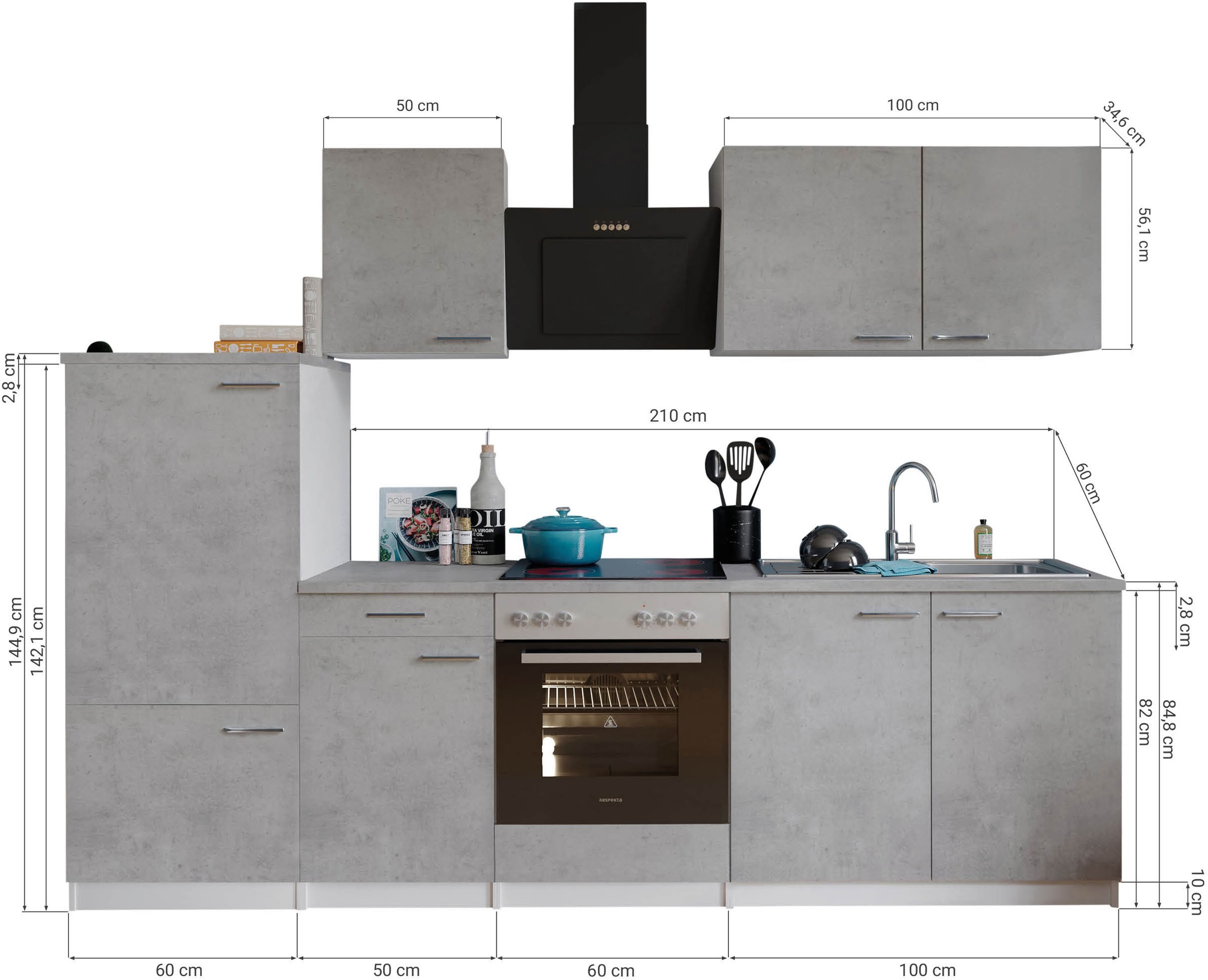 MESANA Küchenzeile »Malia«, Breite 270 cm, 85 cm Arbeitshöhe, in exklusiver Konfiguration für OTTO