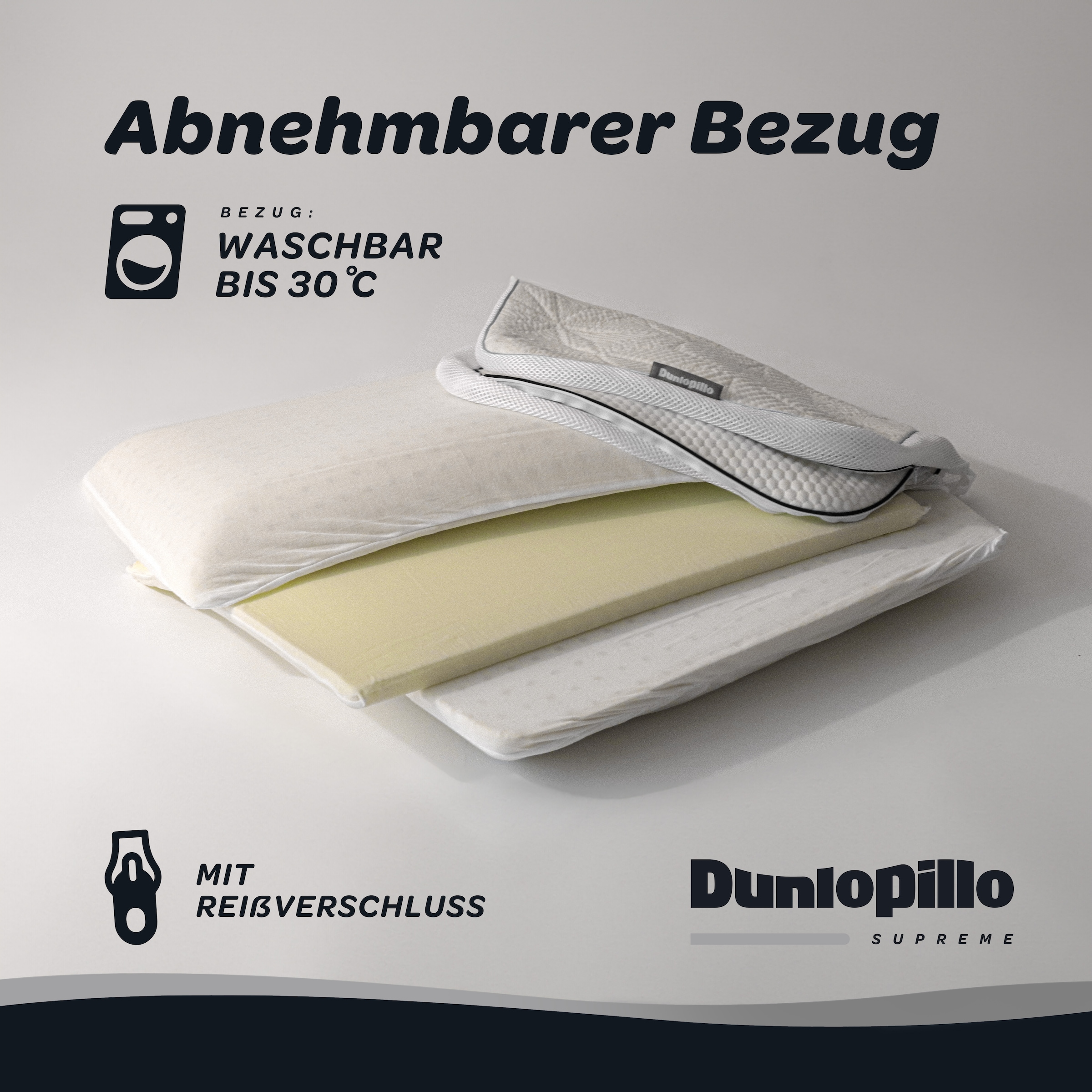 Dunlopillo Nackenstützkissen »Clima Flex, NEUHEIT mit kühlender & wärmender Seite« 1 Stk. tlg. in Größe 60 x 50 x 15 cm, Individuell anpassbar: mit drei Einlagen