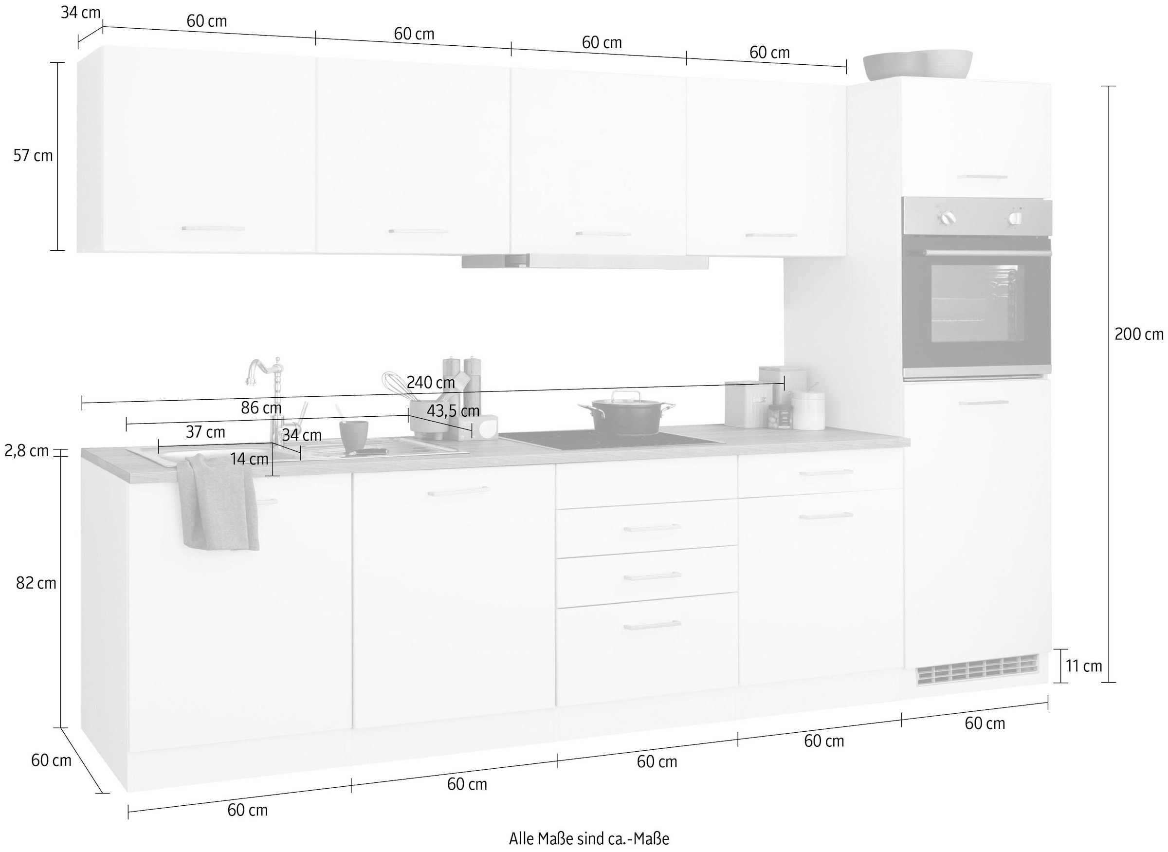 HELD MÖBEL Küchenzeile »Visby«, mit E-Geräten, Breite 300 cm inkl. Kühlschrank und Geschirrspüler