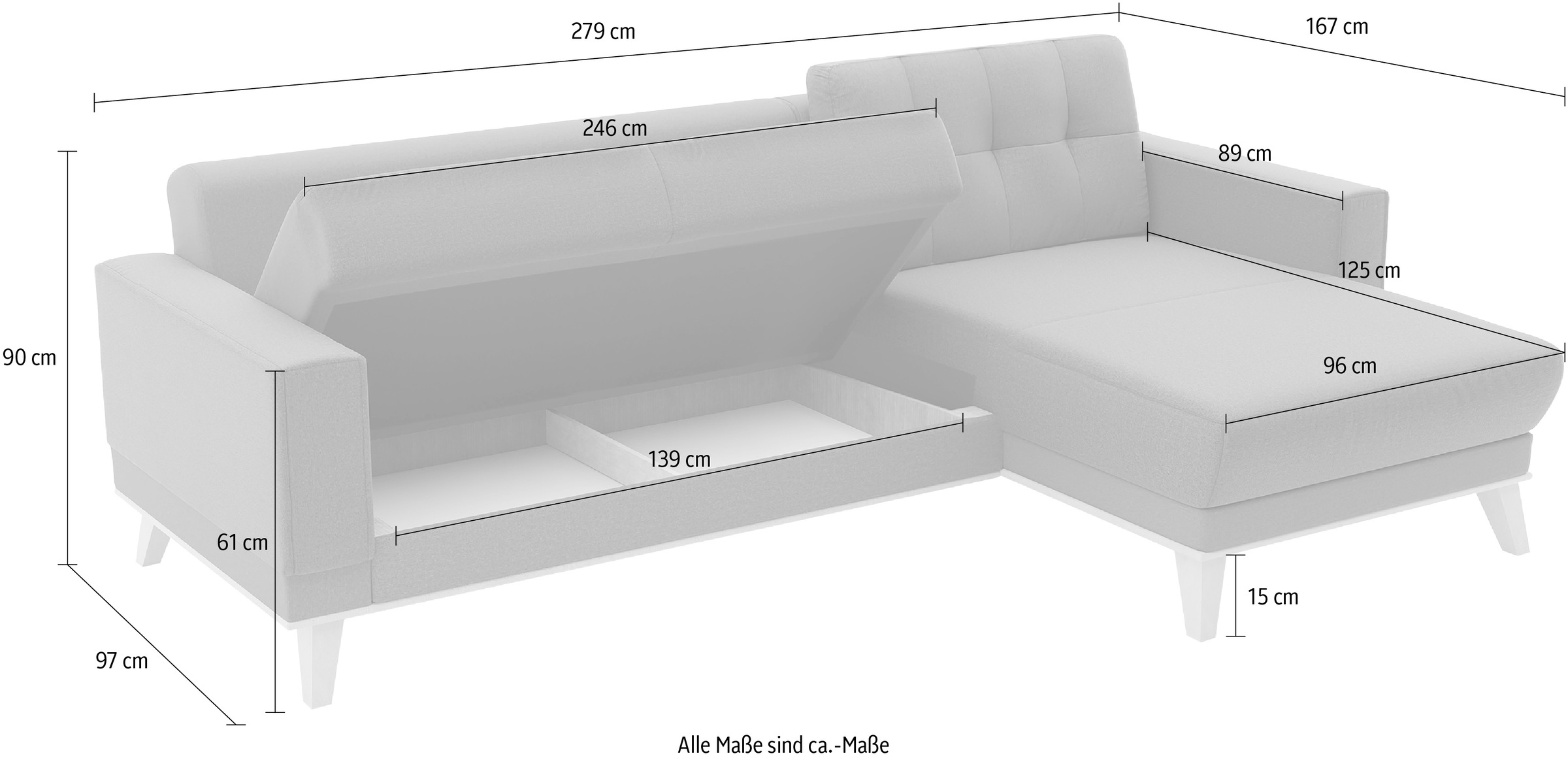 sit&more Ecksofa »Lavida L-Form«, wahlweise mit Kippfunktion und Bettkasten