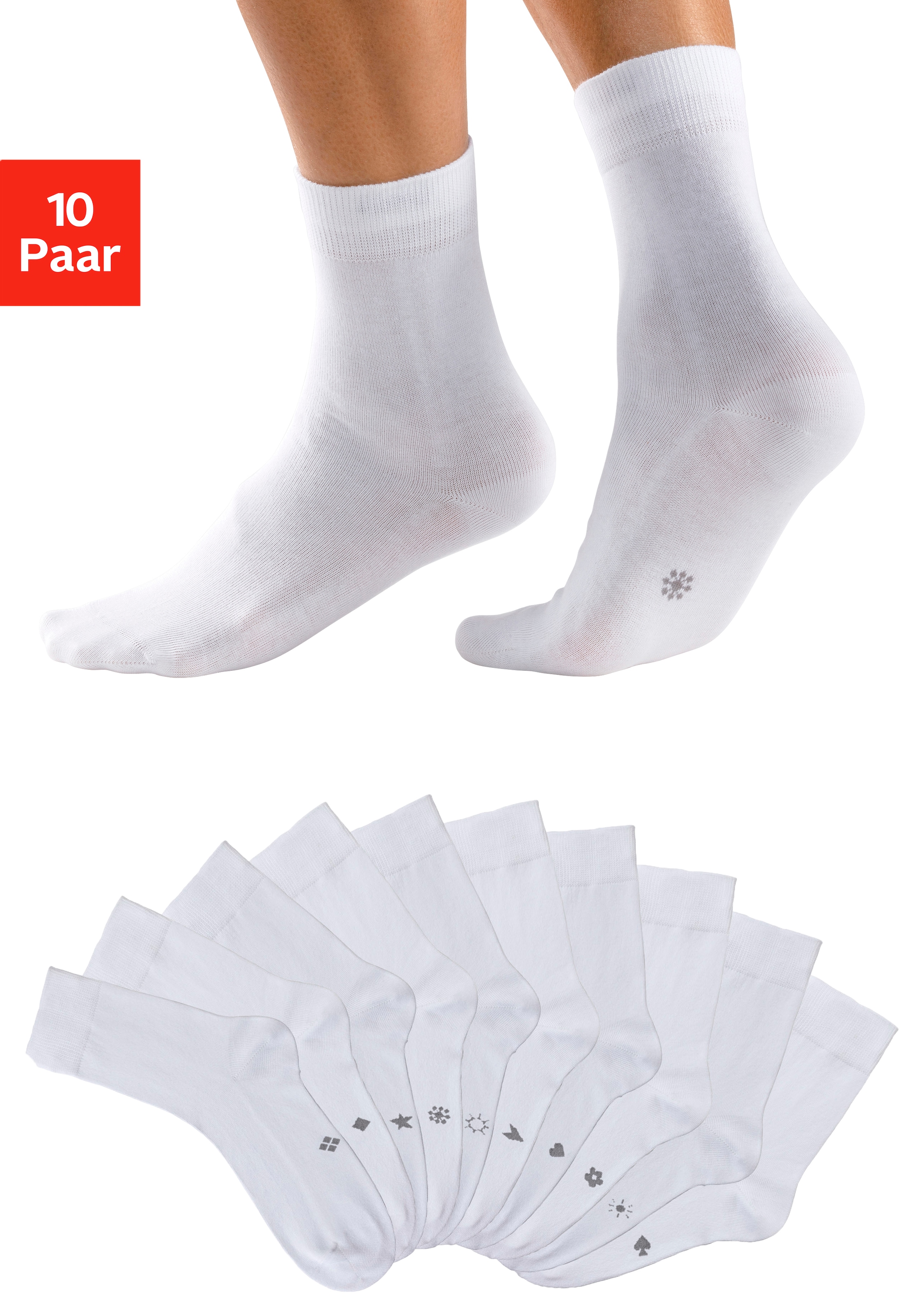 H.I.S Basicsocken, (Packung, 10 Paar), mit eingestrickten Symbolen