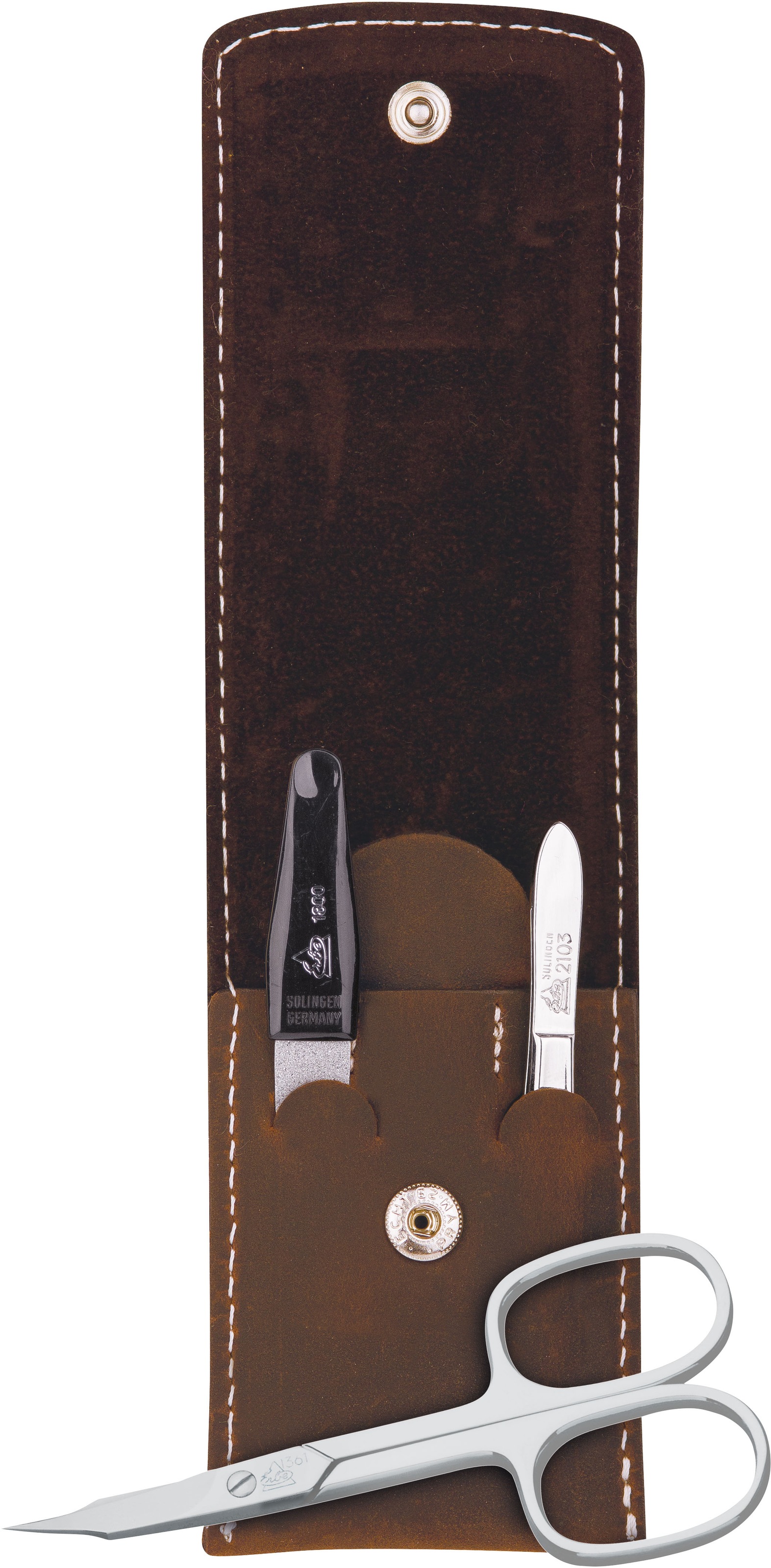 ERBE Maniküre-Etui »ERBE Maniküre Set Taschen-Etui, Serie "Mountain Bear", braun, 3-tlg.«, (Set, 3 tlg.), Echtleder, Hergestellt in Solingen/Deutschland