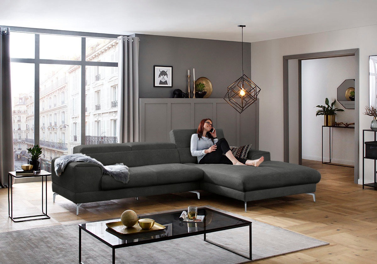 W.SCHILLIG Ecksofa »piedroo, Designsofa mit tollem Sitzkomfort, bequem und elegant, L-Form«, Kopfteilverstellung, wahlweise mit Sitztiefenverstellung, Breite 303cm