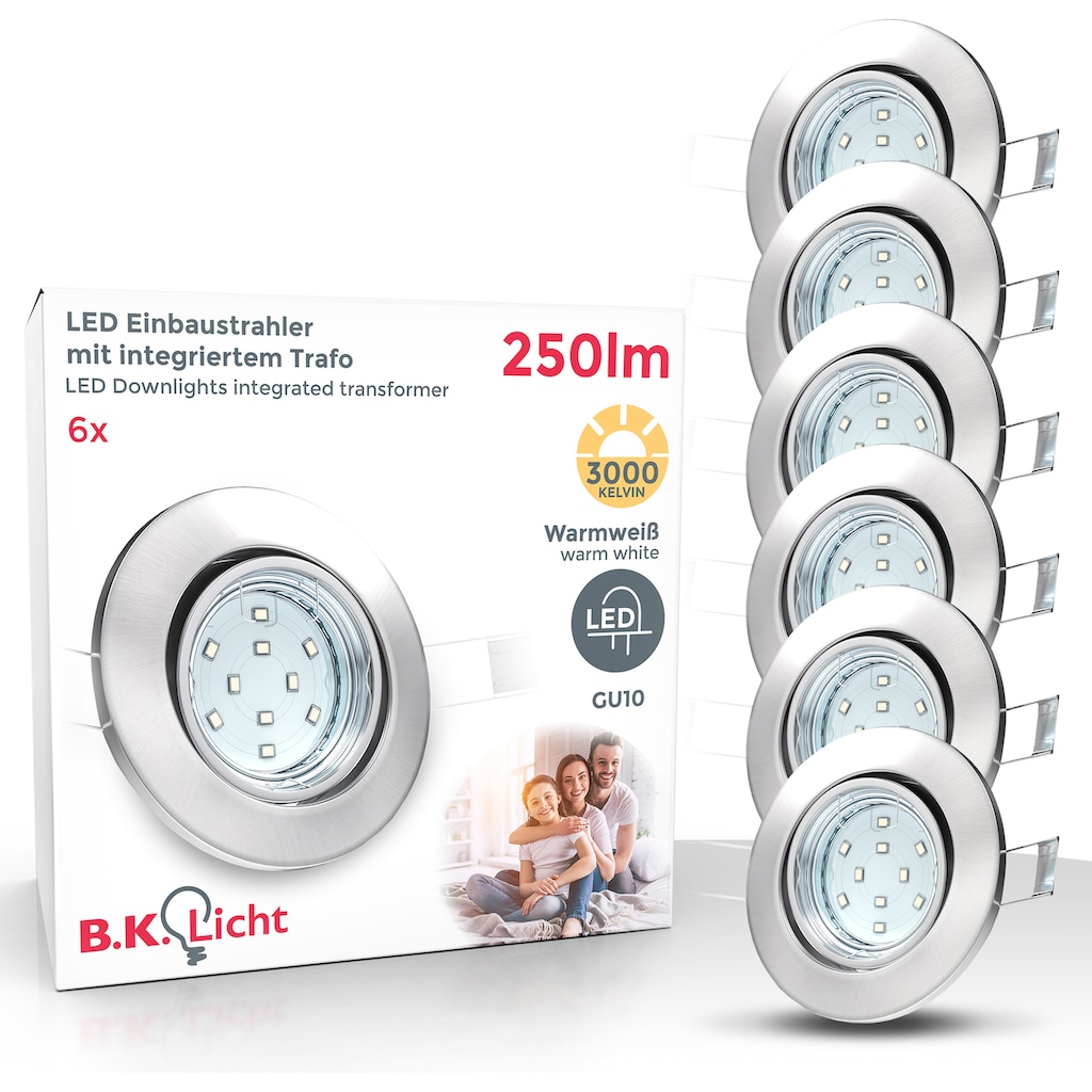 B.K.Licht LED Einbauleuchte »Hila«, 6er Set, Schutzart IP23, inkl. GU10 LED-Leuchtmittel, Leuchtenkopf schwenkbar