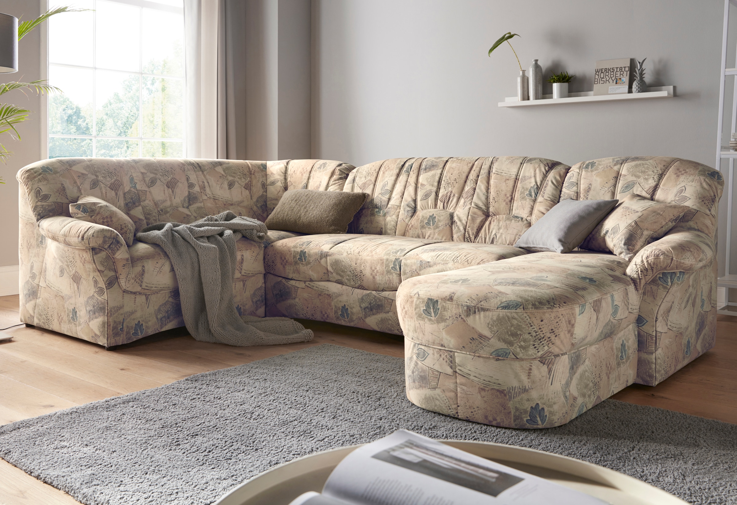 DOMO collection Wohnlandschaft »Bahia mit viel Platz, zeitloses Design, U-Form«, wahlweise mit Bettfunktion