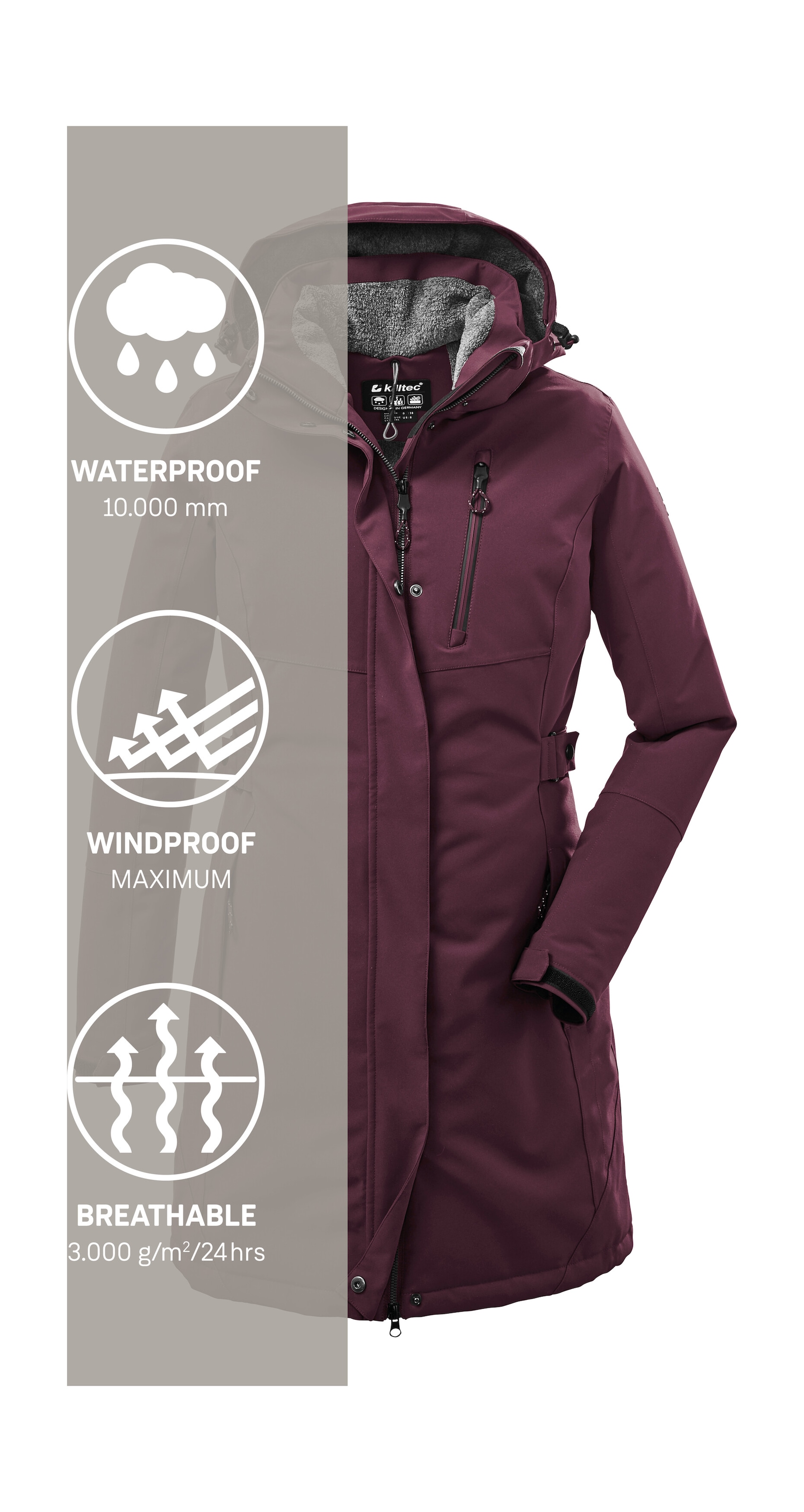 Killtec Parka »KOW 165 WMN PRK«, Wasser- und winddichter Parka mit Teddyfleece und abnehmbarer Kapuze