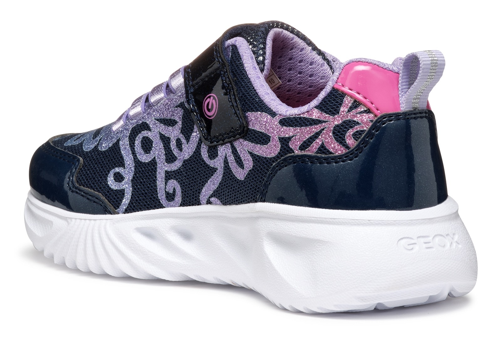 Geox Sneaker »J ASSISTER GIRL Blinkschuh«, Klettschuh mit bunt glitzerndem Schleifchen Muster und Blinkfunktion