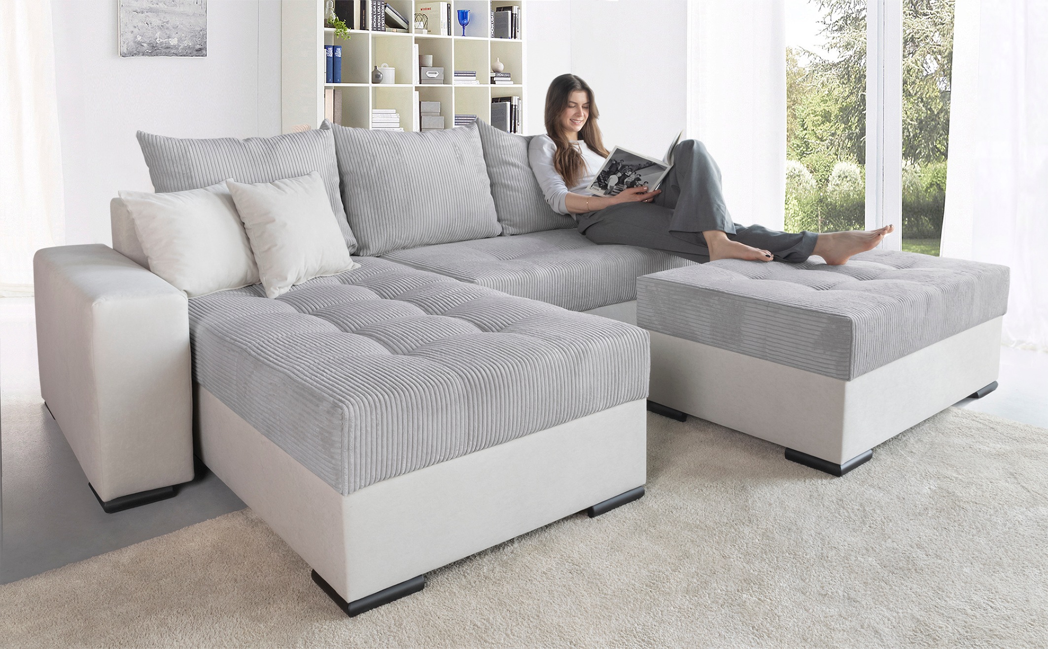 COLLECTION AB Ecksofa »Josy L-Form, B: 214 cm in Cord, Cord-Mix« mit Bettfu günstig online kaufen
