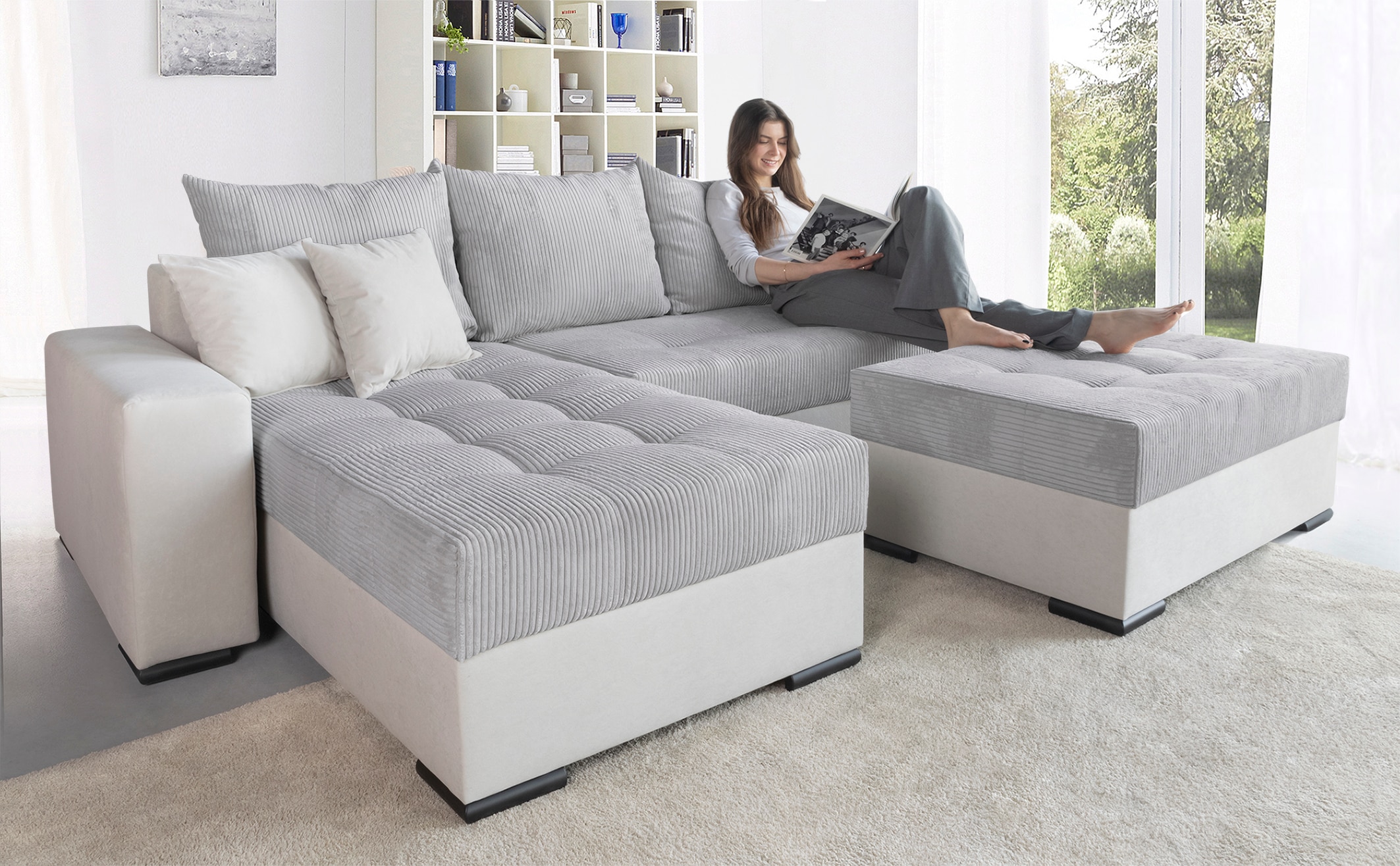 COLLECTION AB Ecksofa »Josy L-Form, Breite 214 cm, mit 3 großen Rückenkisse günstig online kaufen