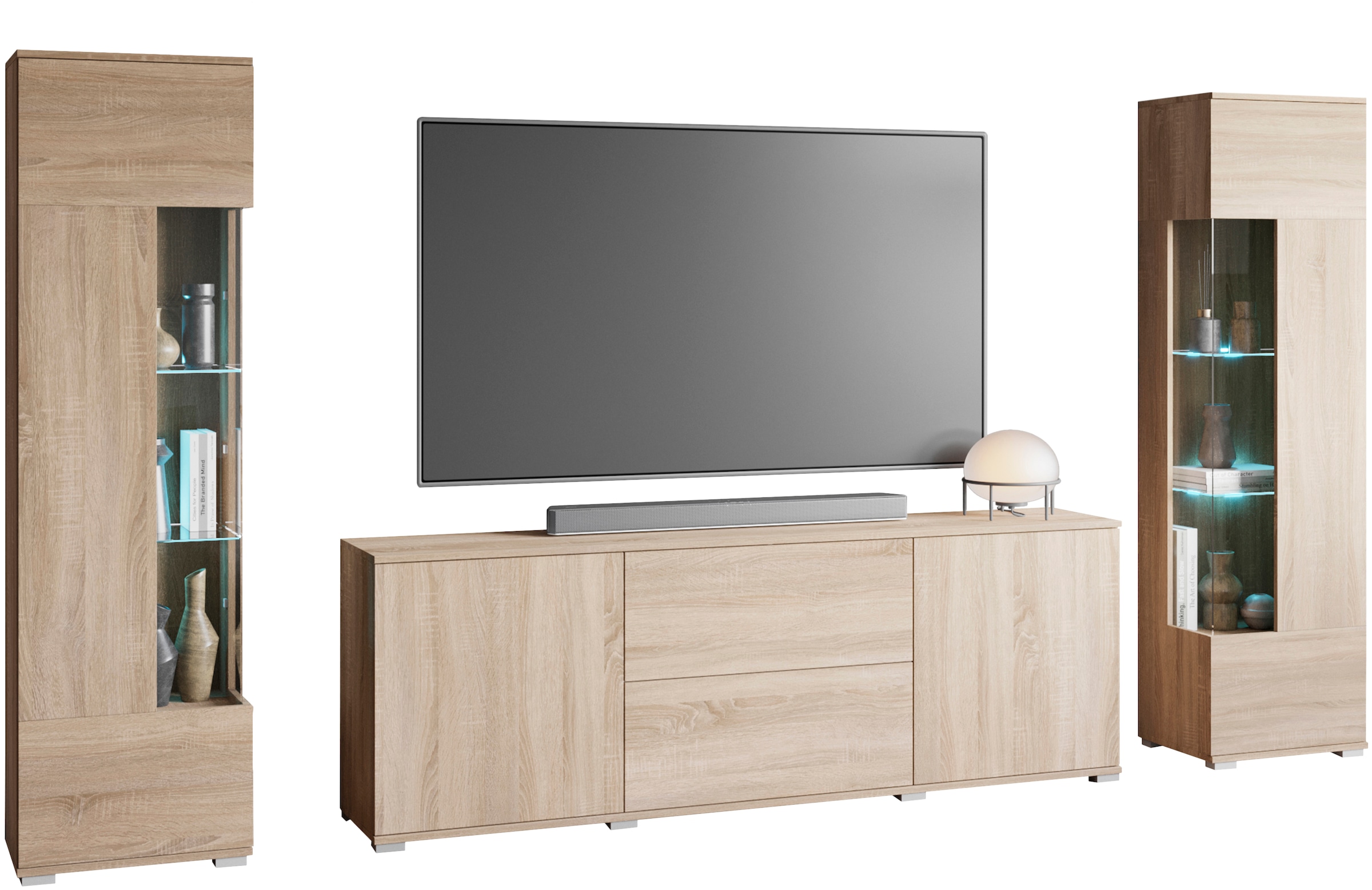 INOSIGN Wohnwand »KENIA«, (Komplett-Set, 3 St.), Vitrinen mit Eckverglasung, hängend und stehend montierbar