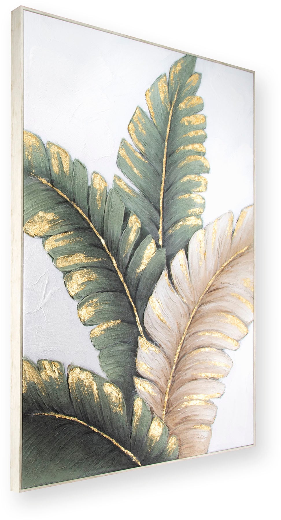 Art for the home Leinwandbild »Blatter Neutral«, Blätter, (1 St.), Handgemalte Leinwand mit Goldmetallic, Lush leaves neutral - 100x70cm