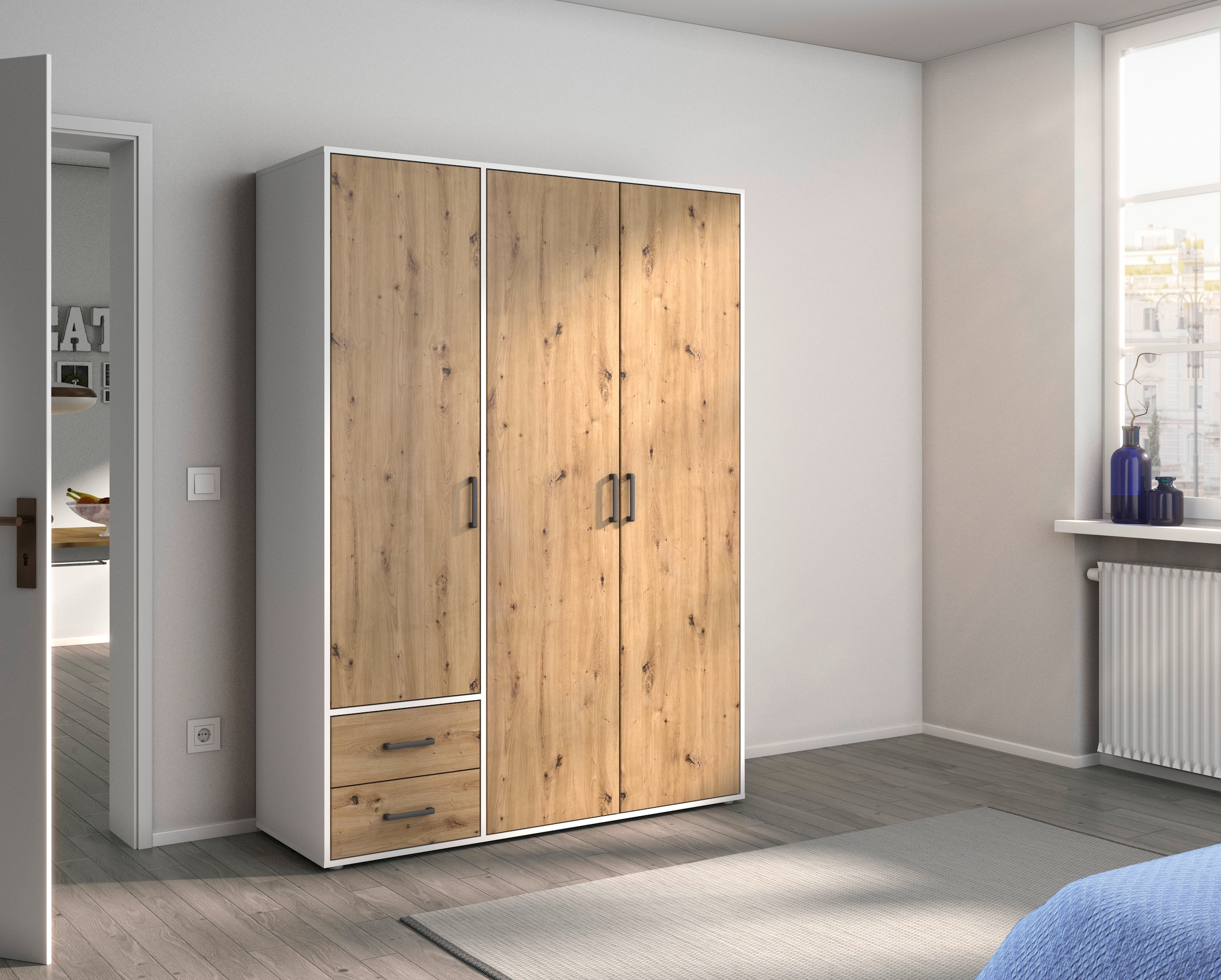 rauch Drehtürenschrank »Voyager, Kleiderschrank mit Außenschubkästen, Garderobe«, (in 3 verschiedenen Ausstattungen BASIC/CLASSIC/PREMIUM), in 3 Ausstattungen: BASIC/CLASSIC/PREMIUM, Made in Germany