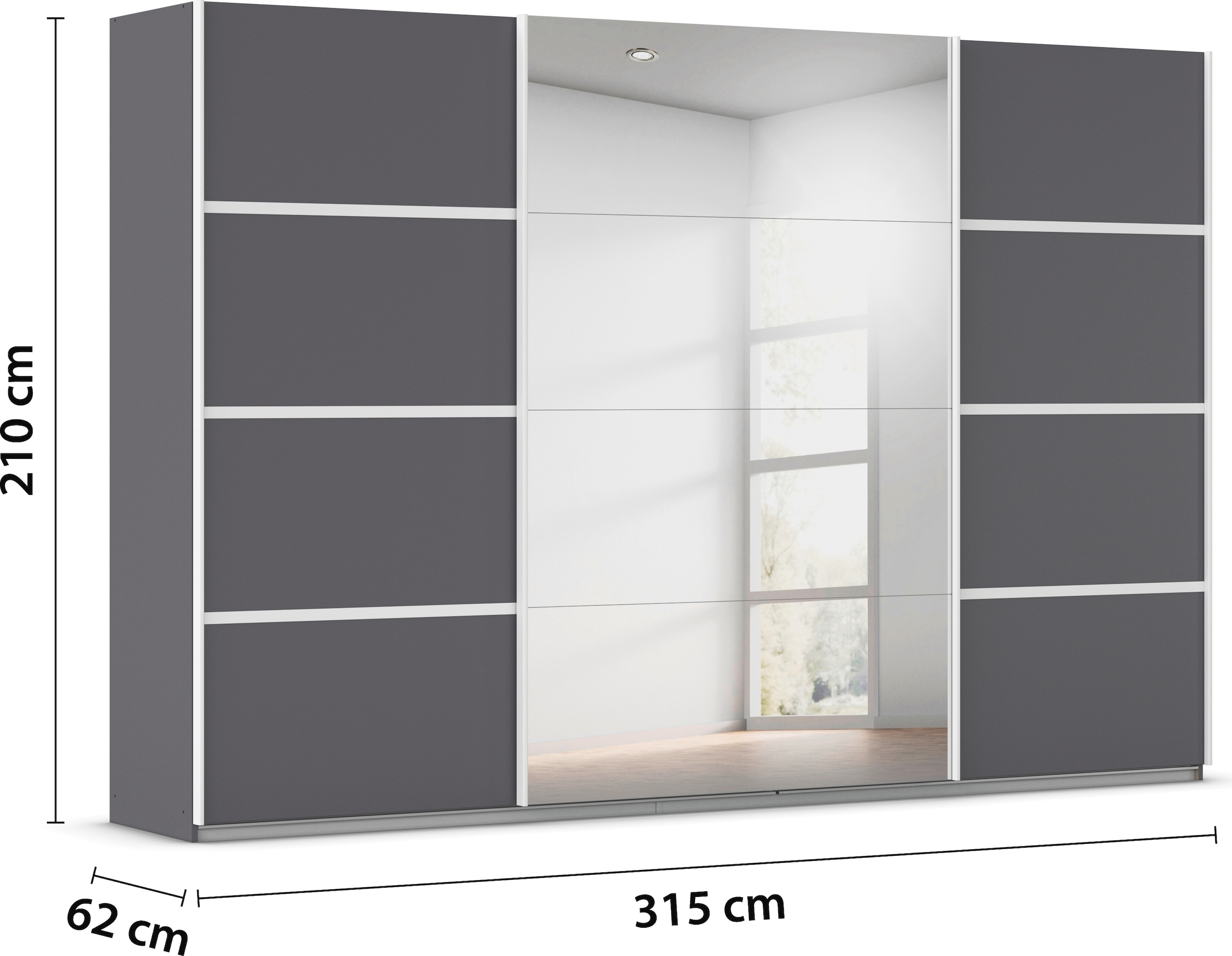 rauch Kleiderschrank »Schwebetürenschrank OTTO´s Choice Garderobe Schrank TOP ANGEBOT Avola«, (in 3 verschiedenen Ausstattungen BASIC/CLASSIC/PREMIUM inkl. Spiegel), mit eleganten Zierleisten in Chrom, Schwarz oder Weiß MADE IN GERMANY