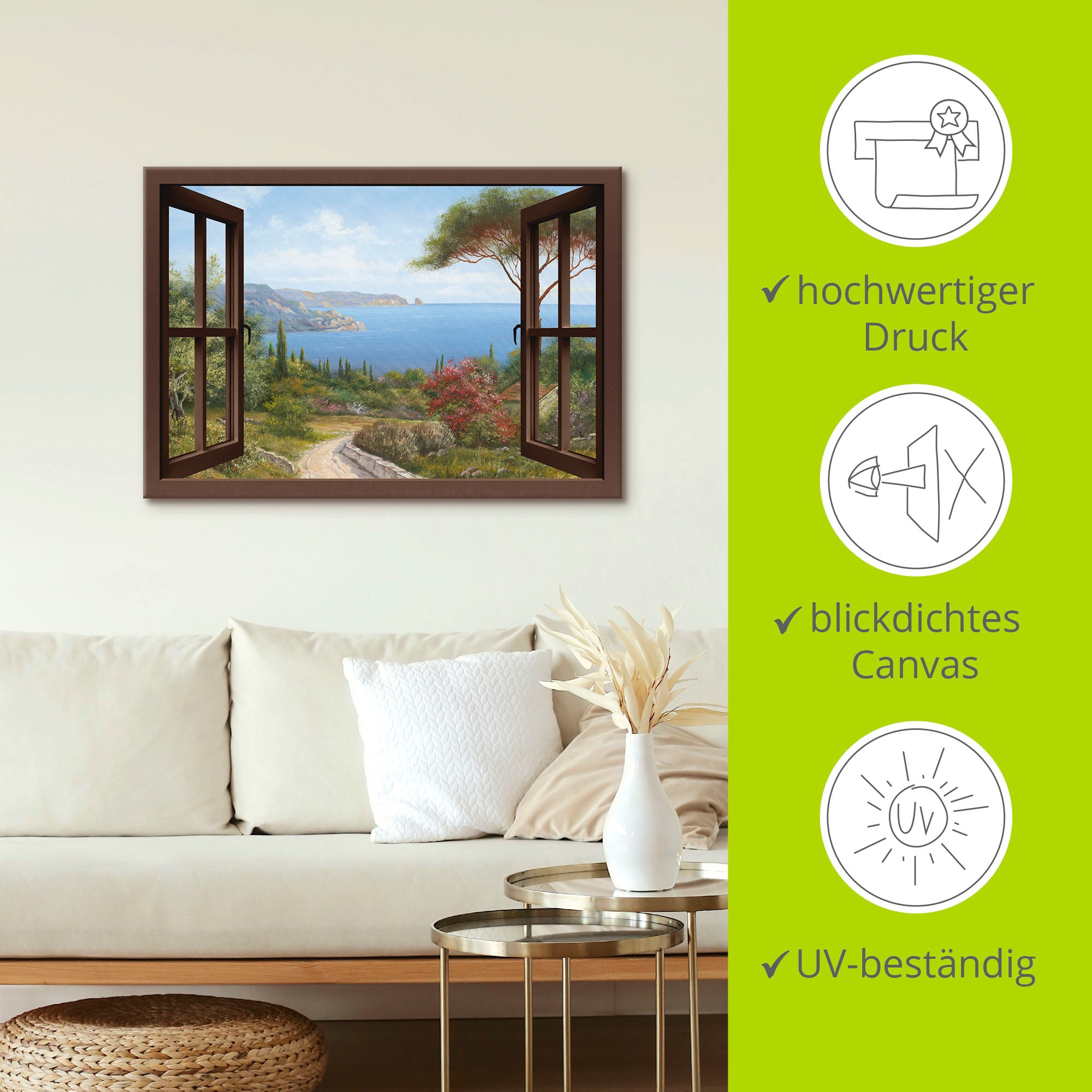 Artland Leinwandbild »Fensterblick Frühlingsmorgen« Fensterblick 1 Stk. tlg. als Leinwandbild, Poster, Wandaufkleber in verschied. Größen