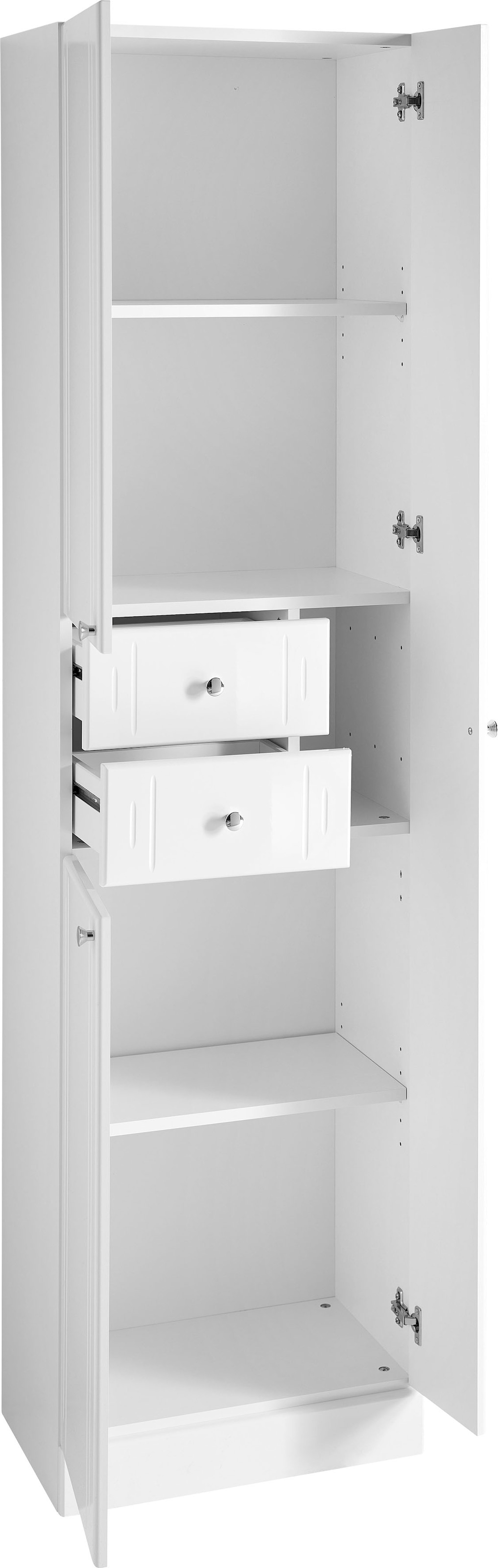 Saphir Hochschrank »Quickset 955 Badschrank, 50 cm breit, 3 Türen, 2 Schubladen« Badezimmer-Hochschrank inkl. Türdämpfer, Griffe in Chrom glänzend