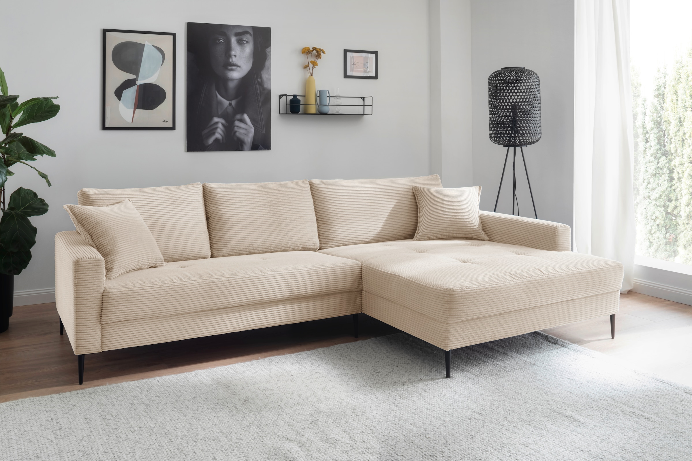 Trends by HG Ecksofa »SUMMER L-Form«, in Cord-Stoff mit Metallfuß, wahlweise mit Kopfstützen