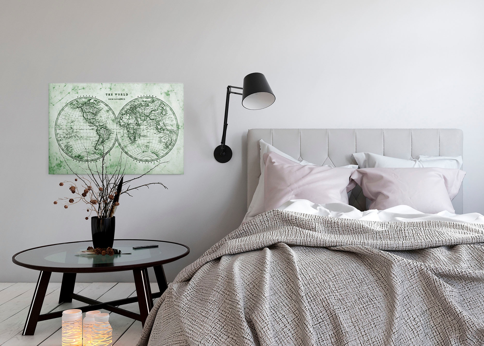 A.S. Création Leinwandbild »Hemispheres«, Kunst-Weltkarte-Kinder, (1 St.), Atlas Weltkarte Antik Vintage Keilrahmen Leinwand-Bild Wohnzimmer Wand