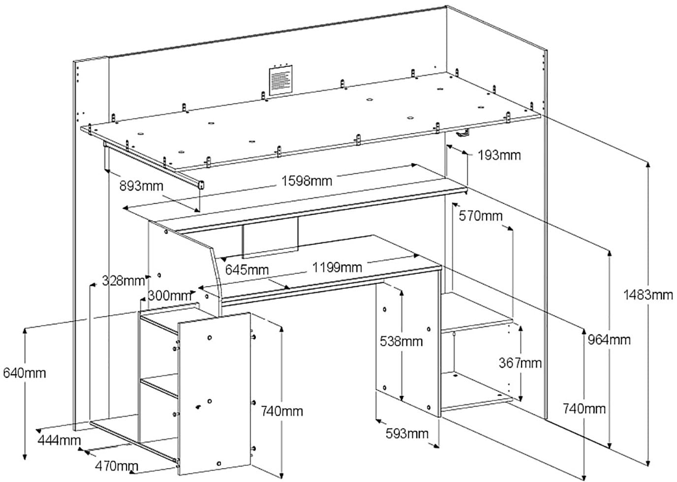 INOSIGN Hochbett »Meddox, NEU! Gamerbett, Jugendbett, LED, Schreibtisch«, (Gesamtaußenmaße B/T/H 203,7/94,4/180 cm), Kleiderstange, viel Stauraum, ideal für kleine Räume, ALL-IN-ONE Bett