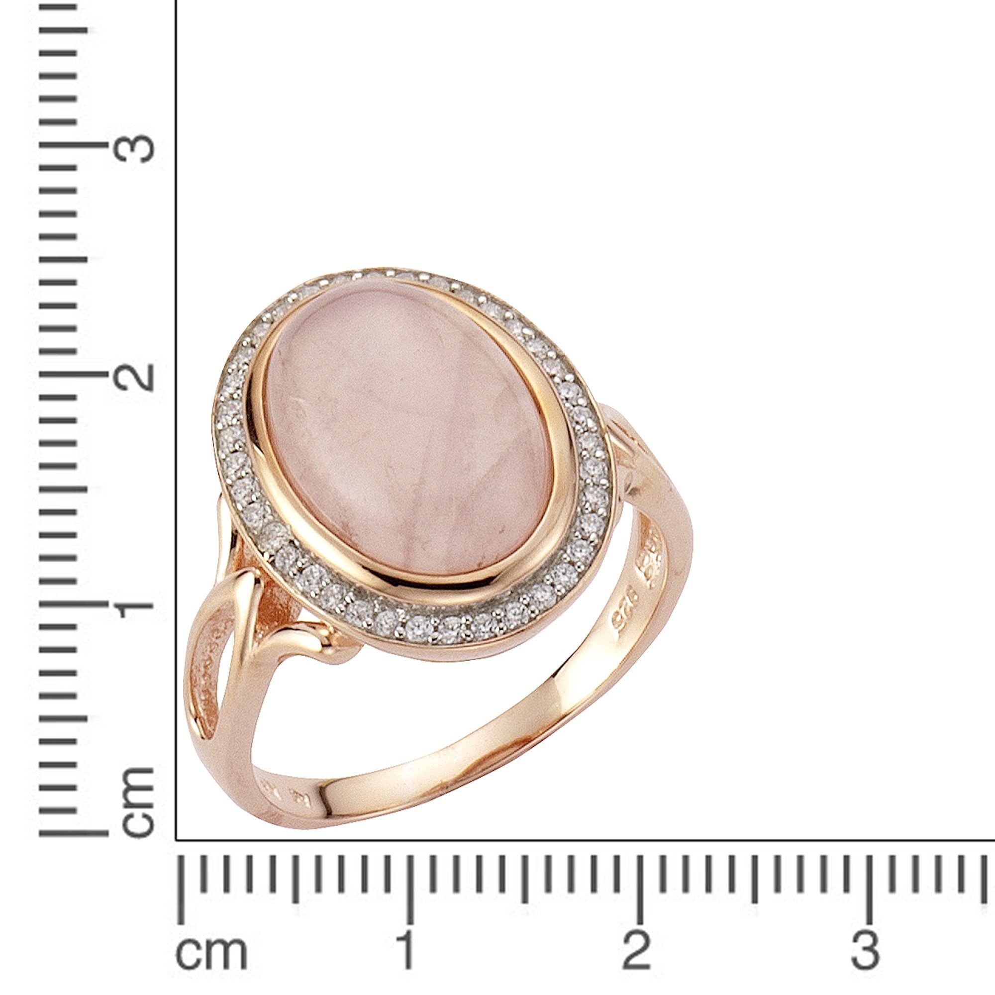 Zeeme Fingerring »Silber 925 rosé-vergoldet mit echtem Rosenquarz und Zirkonia«