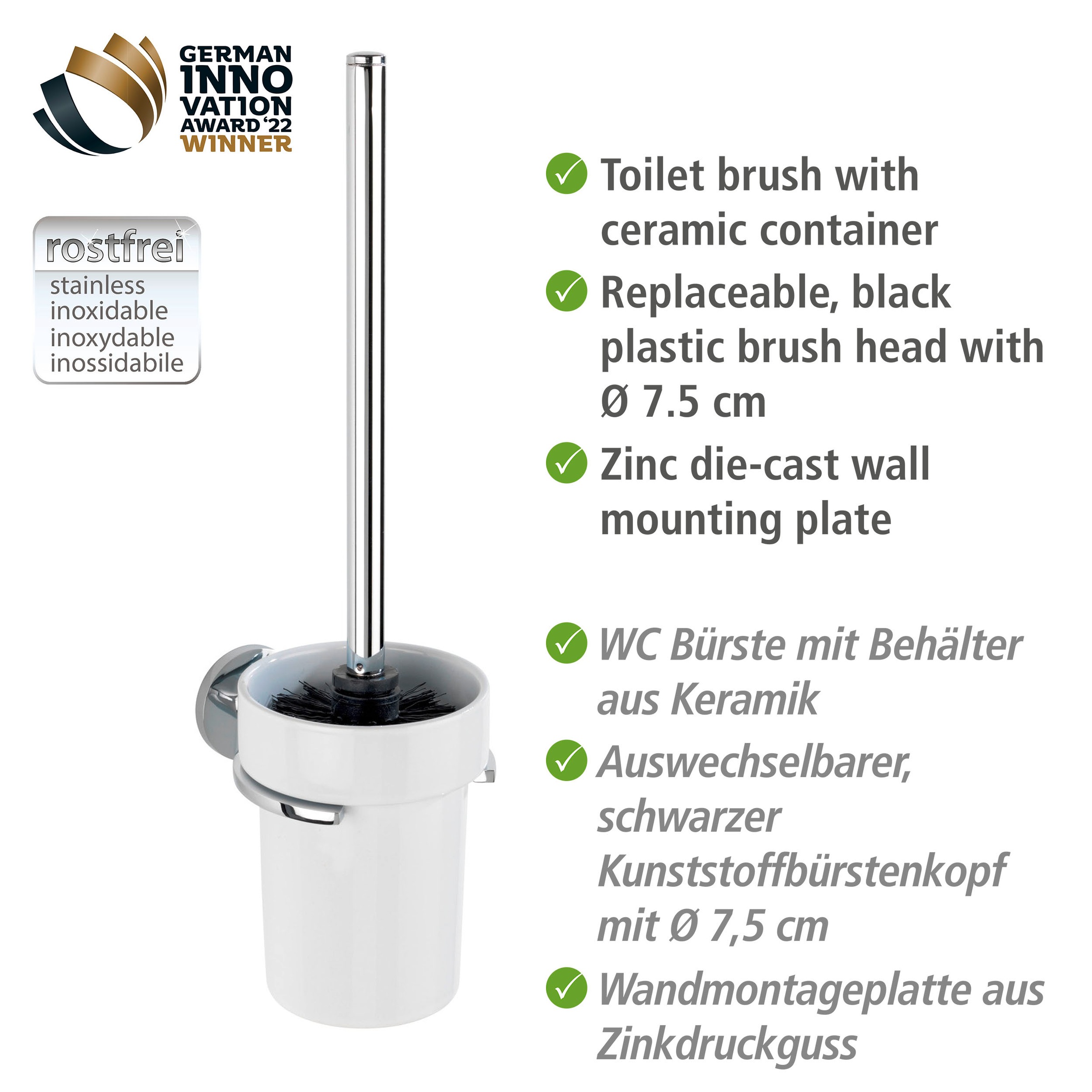 WENKO WC-Garnitur »UV-Loc® Isera«, aus Edelstahl, befestigen ohne Bohren mit UV-Loc