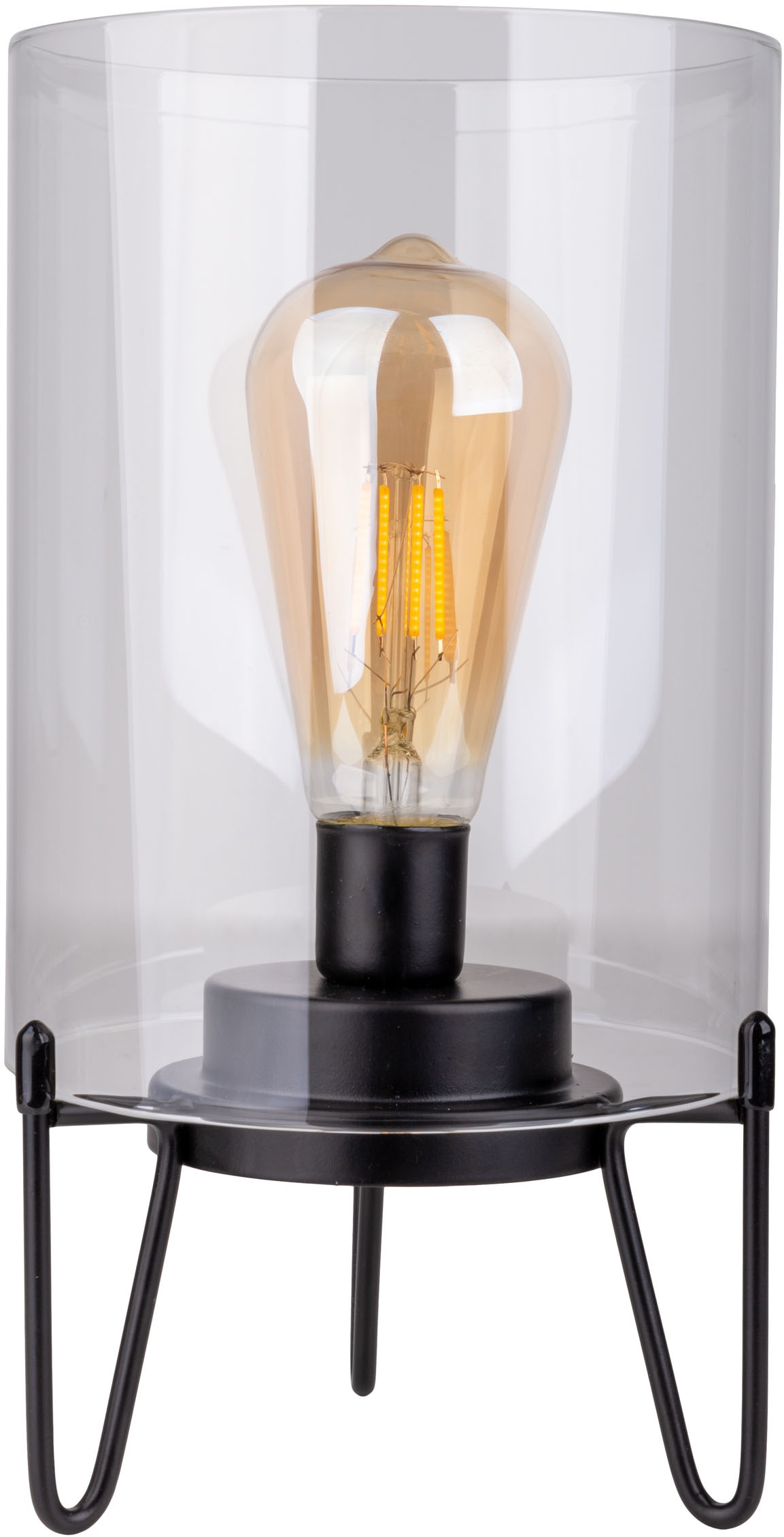 näve LED Außen-Tischleuchte »Lonna«, 1 flammig, Leuchtmittel LED-Modul | LED fest integriert, Glasschirm klar, batteriebetrieben, Timer, Gestell schwarz, H: 28,5cm