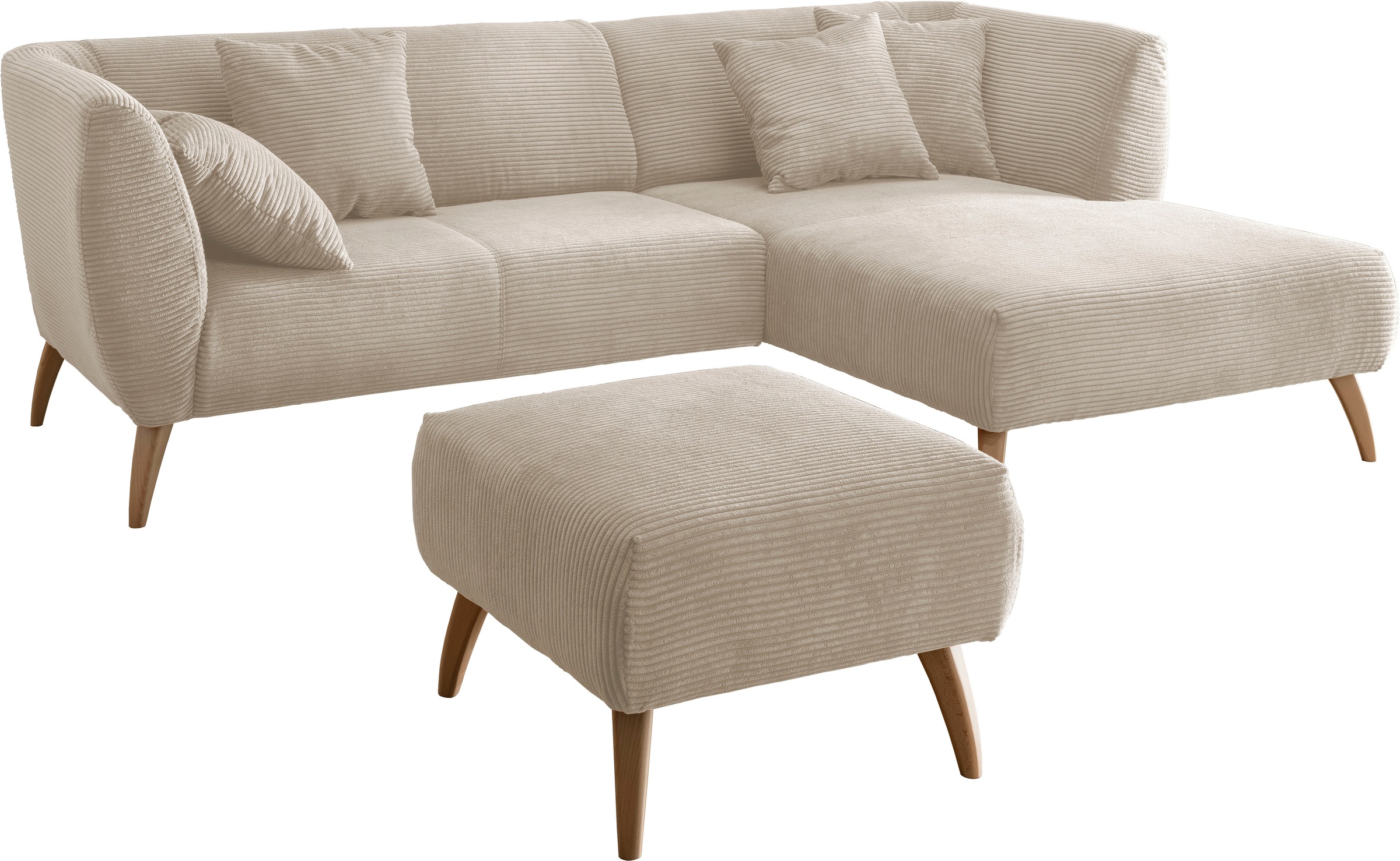 INOSIGN Ecksofa »Colori L-Form«, Holzfußfarbe wählbar, inkl. 4x Zierkissen