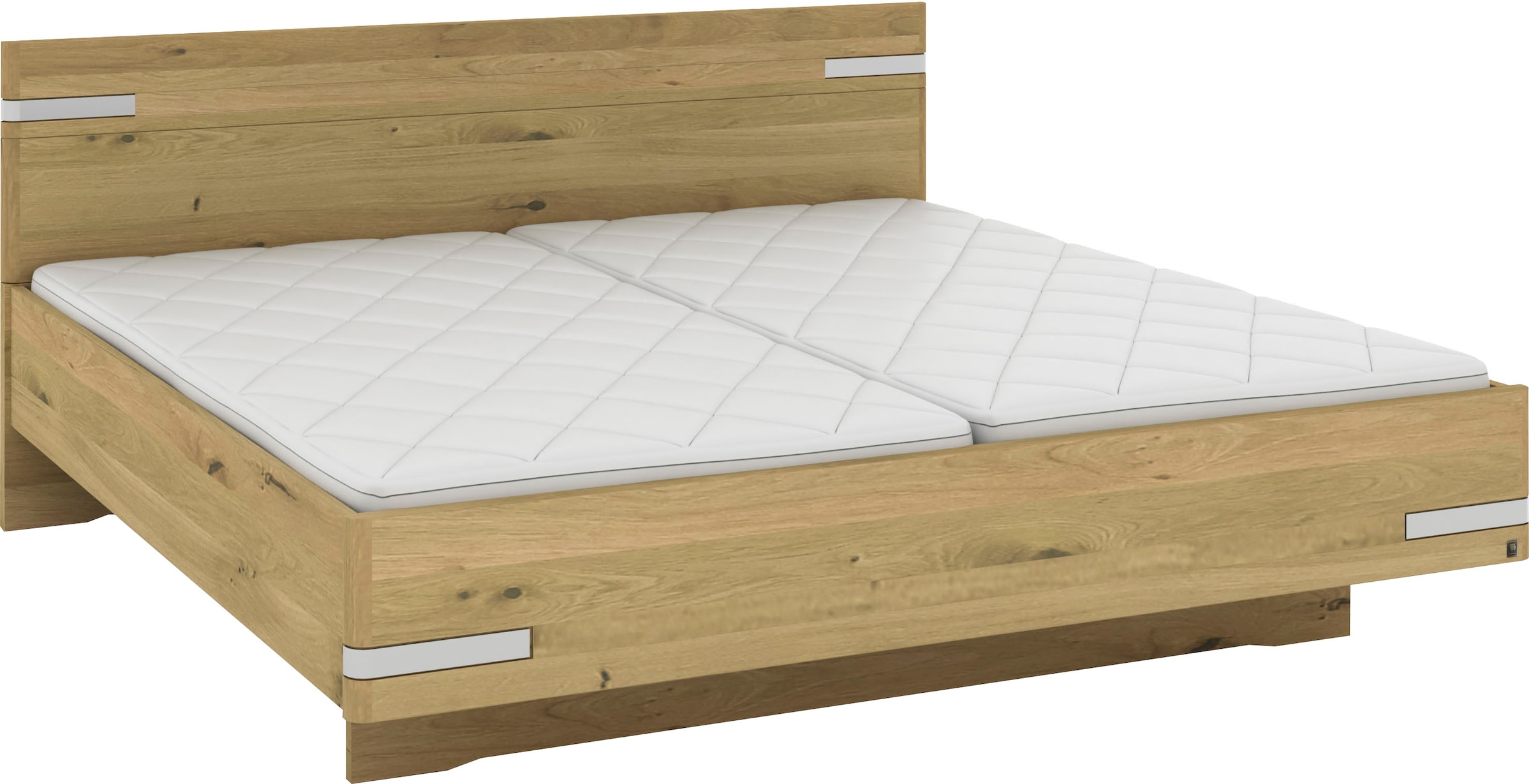 Musterring Holzbett »Savona, Bettgestell, Bettrahmen, teilmassiv Bianco-Eiche«, (Belastbarkeit 220 Kg, 4-fache Liegehöhenverstellung, MADE IN GERMANY), Kopfteil in Bianco-Eiche massiv, Details in Chrom, verschiedene Größen