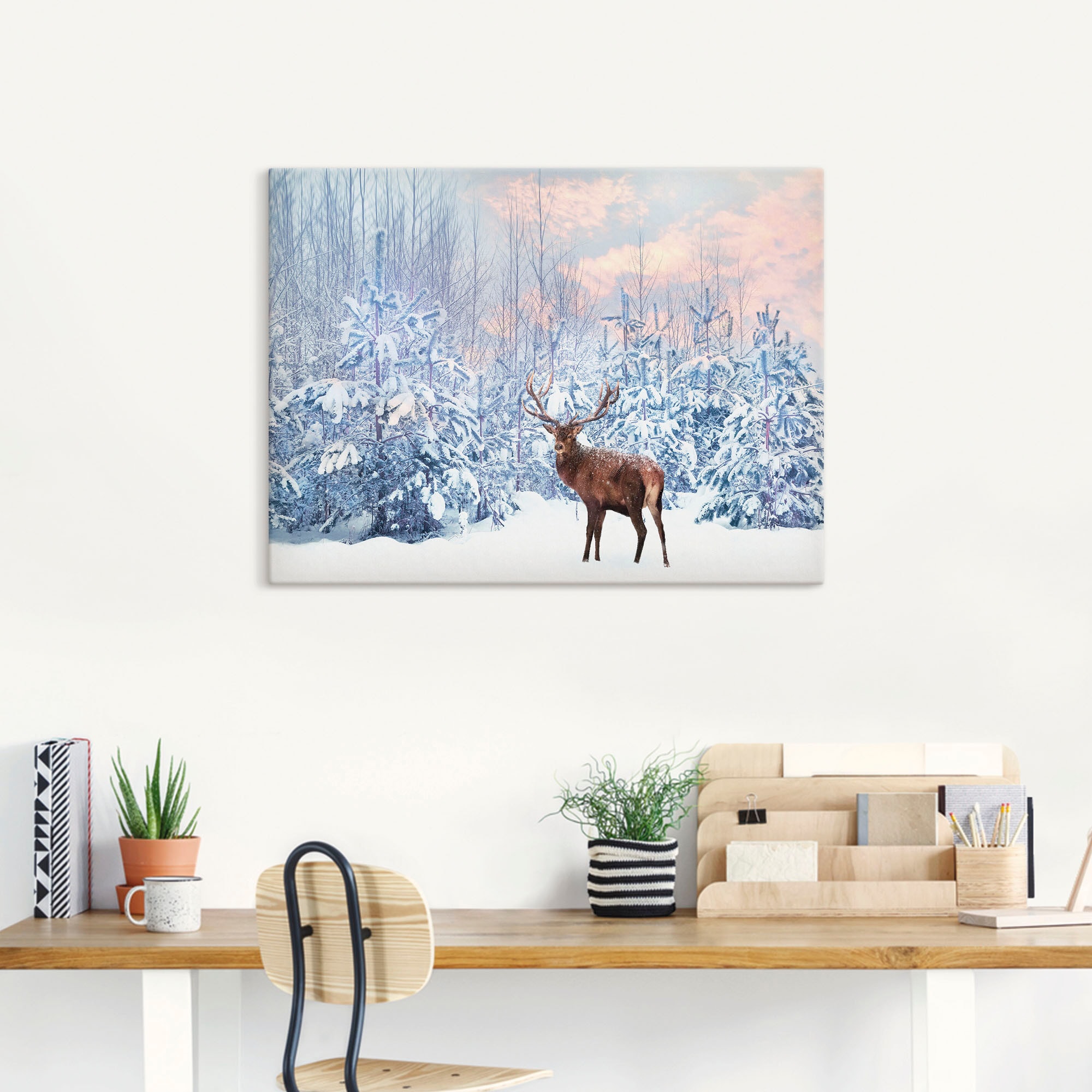 Artland Wandbild »Hirsch im Winterwald«, Hirschbilder, (1 St.), als Leinwandbild, Poster in verschied. Größen