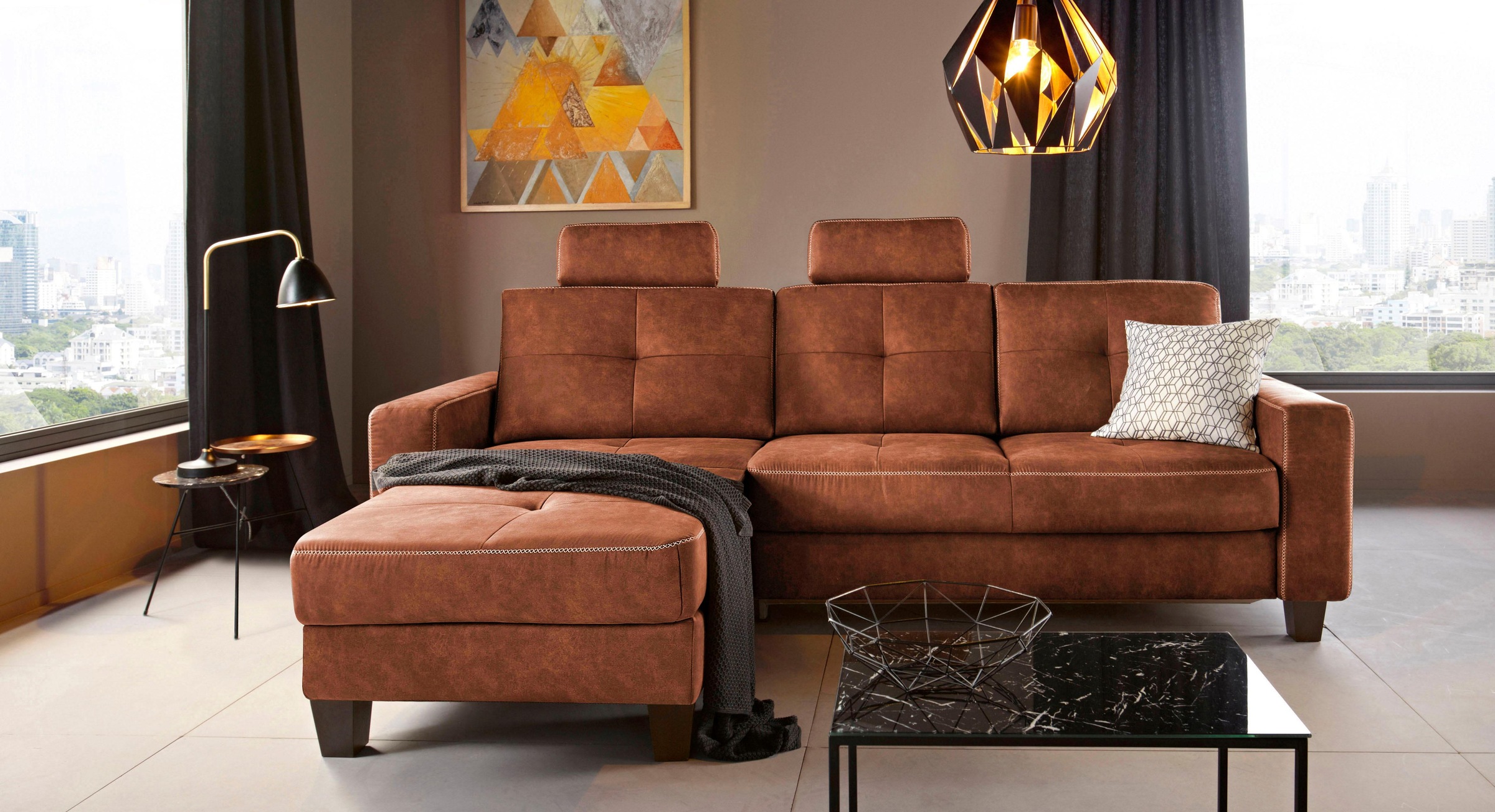Places of Style Ecksofa »Varese L-Form«, Kreuznaht in beige