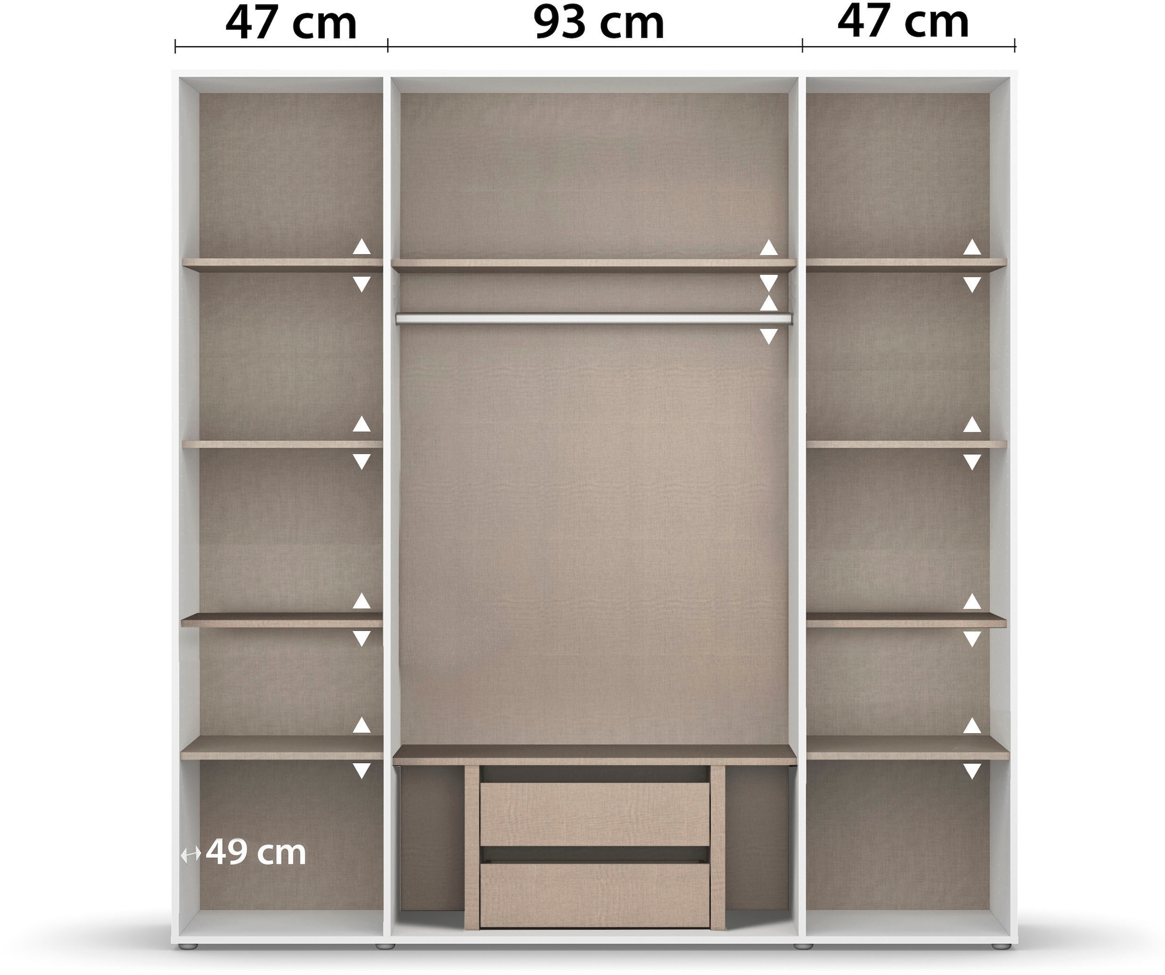 rauch Drehtürenschrank »Kleiderschrank Schrank Garderobe Wäscheschrank VOYAGER«, (in 3 verschiedenen Ausstattungen BASIC/CLASSIC/PREMIUM), mit modernen Griffen in Graumetallic und Spiegel