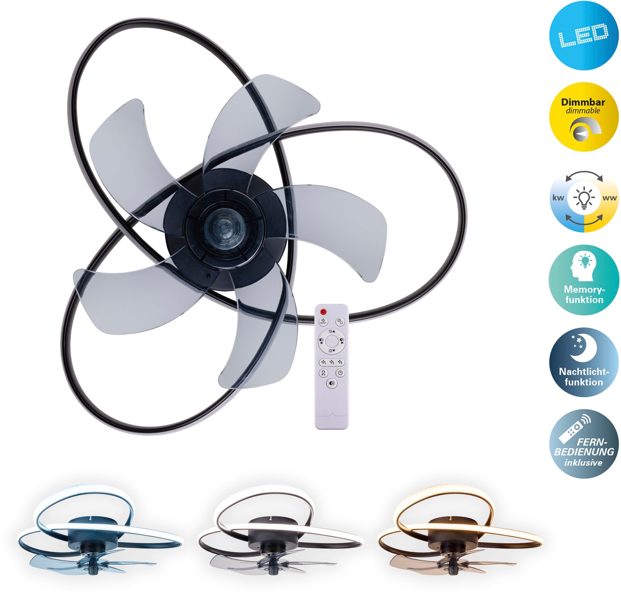 my home LED Deckenleuchte »Leccio Deckenventilator« LED-Modul 1 Stk. Kaltwe günstig online kaufen