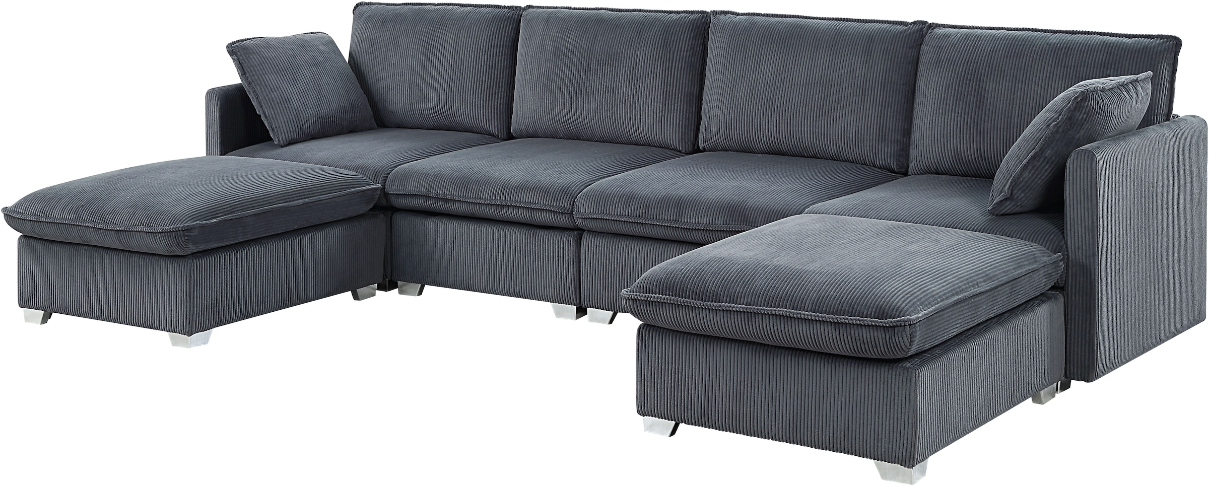 ATLANTIC home collection Wohnlandschaft, modularer 4-Sitzer mit 2 Hockern, weicher Cordbezug
