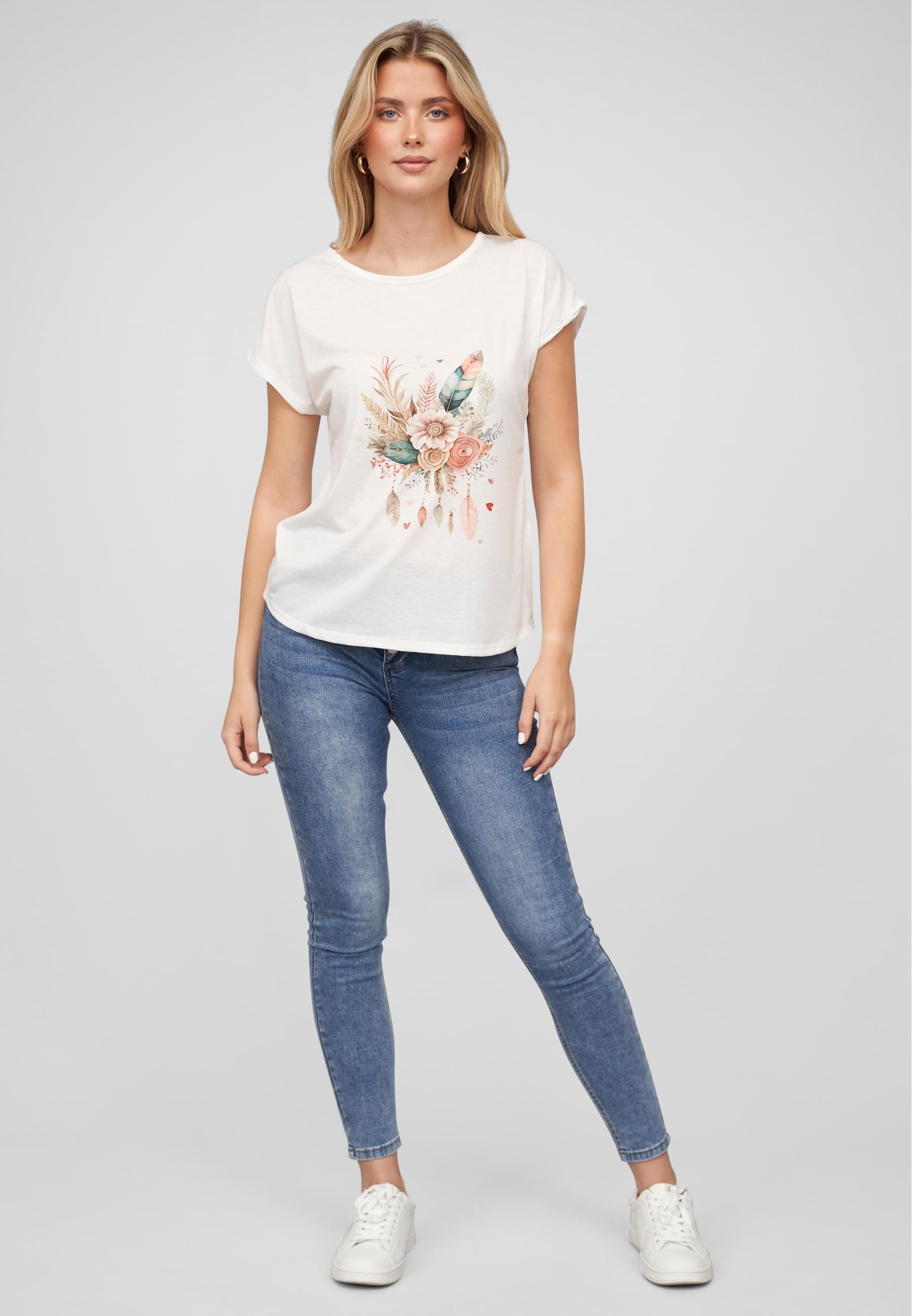 CLOUD 5IVE T-Shirt »CLOUD 5IVE Viskose T-Shirt mit Traumfänger-Blumen Print« 1 Stk.