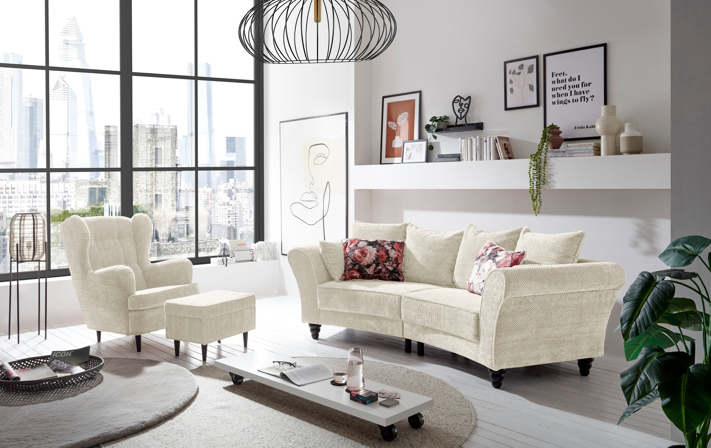 ED EXCITING DESIGN 3-Sitzer »Corinna«, Sofa mit 8 Kissen, gebogener Rücken günstig online kaufen