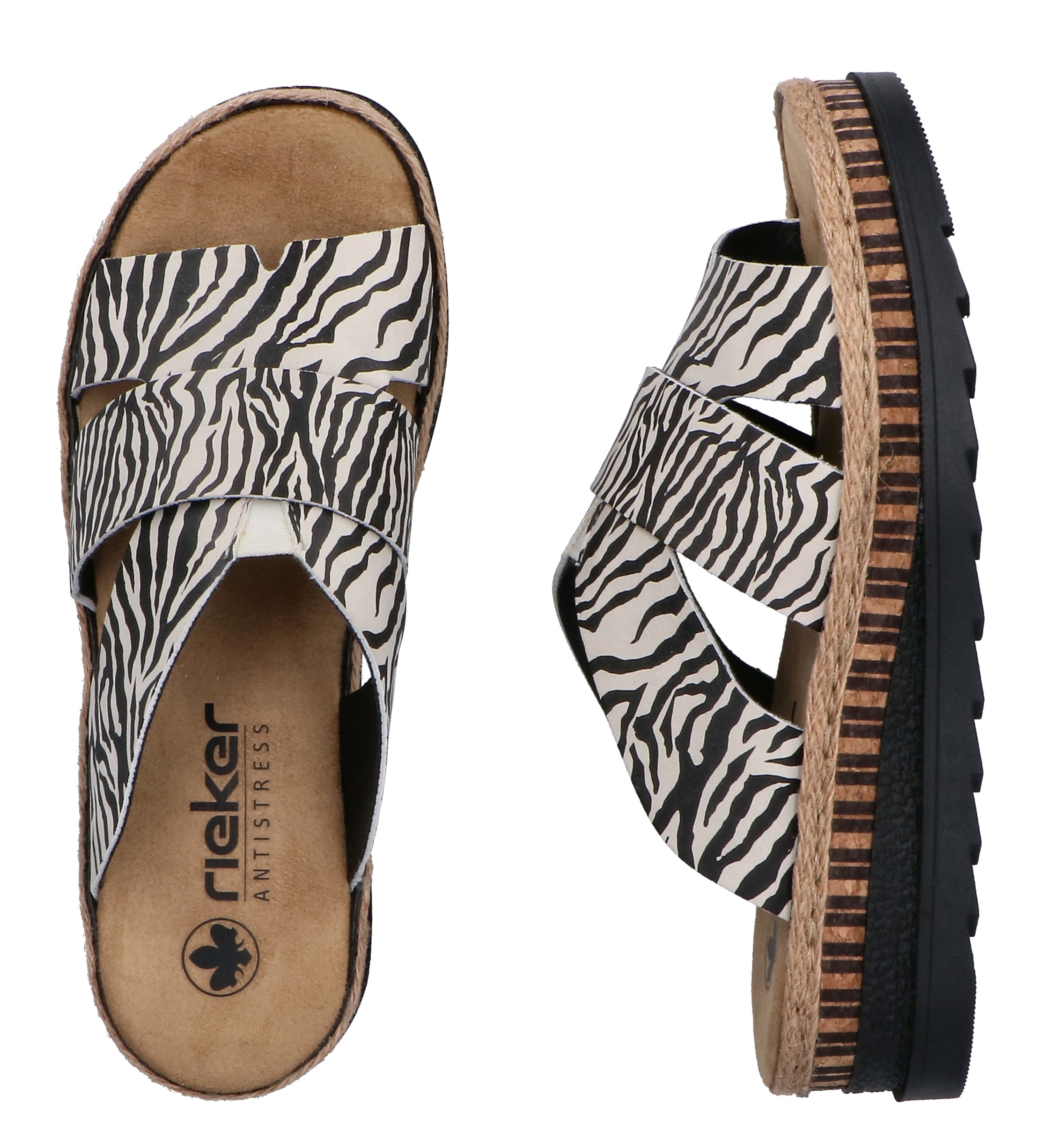 Rieker Pantolette  Keilabsatz, Sommerschuh, Schlappen mit Juteumrahmung