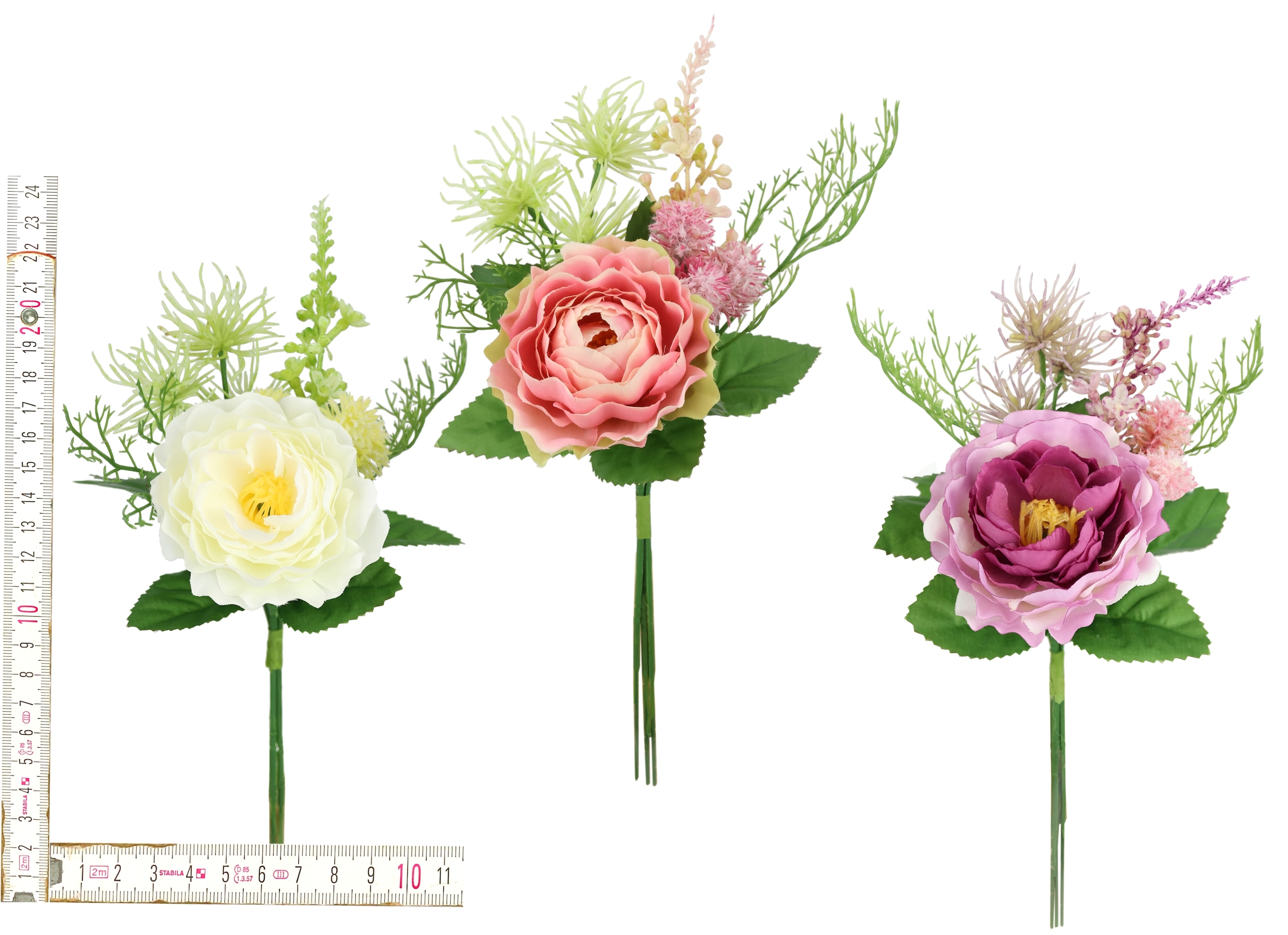 I.GE.A. Kunstblume »Rosenzweig 3er«, 24cm Kunstrosen Rosenstrauß künstlich Strauß Seidenblume Blumenstrauß