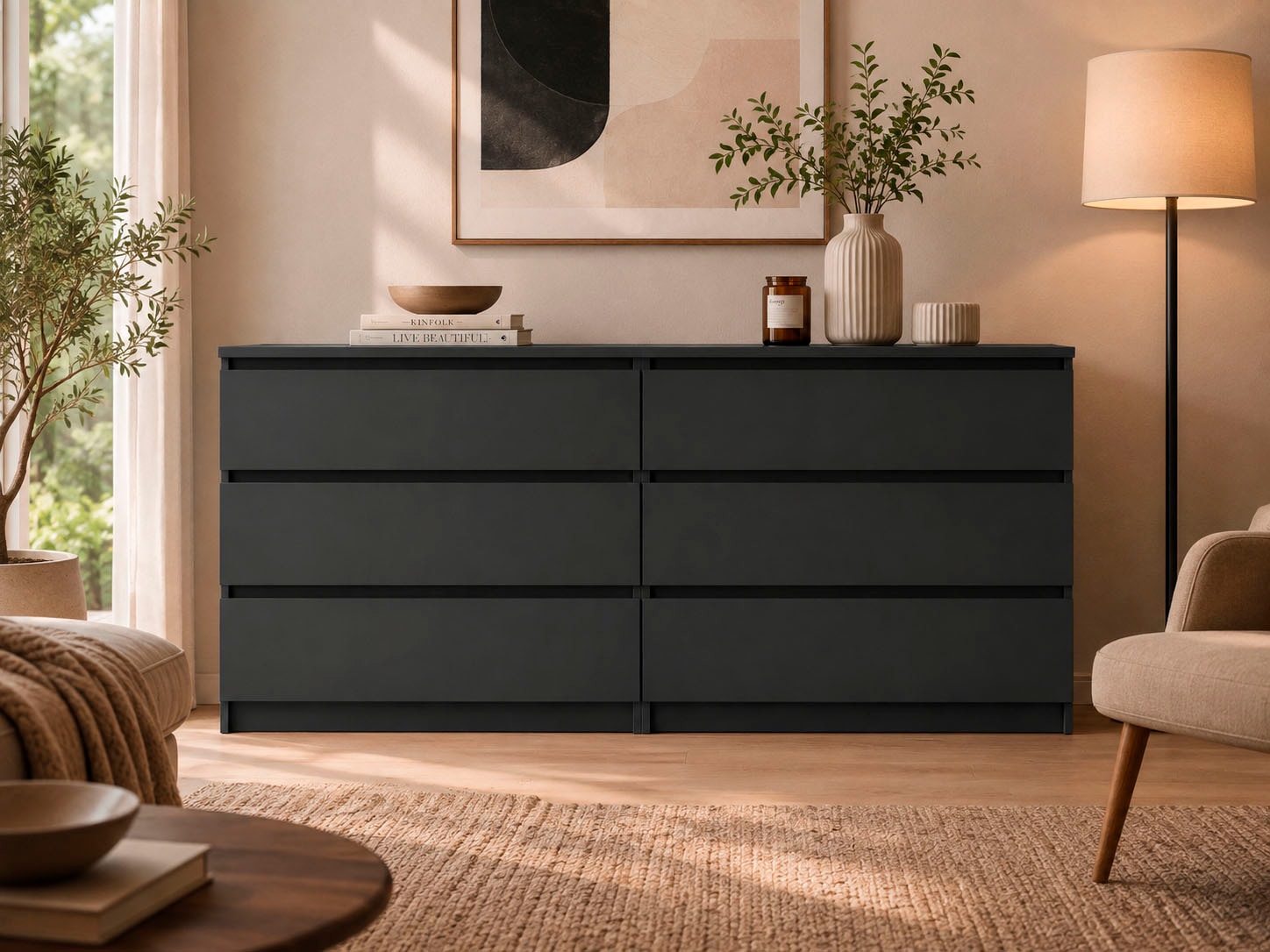 Home affaire Kommode »Naia, 6 Schubladen im skandinavischen Design, Breite 158 cm« Viel Stauraum mit griffloser Front, in mehreren Farben