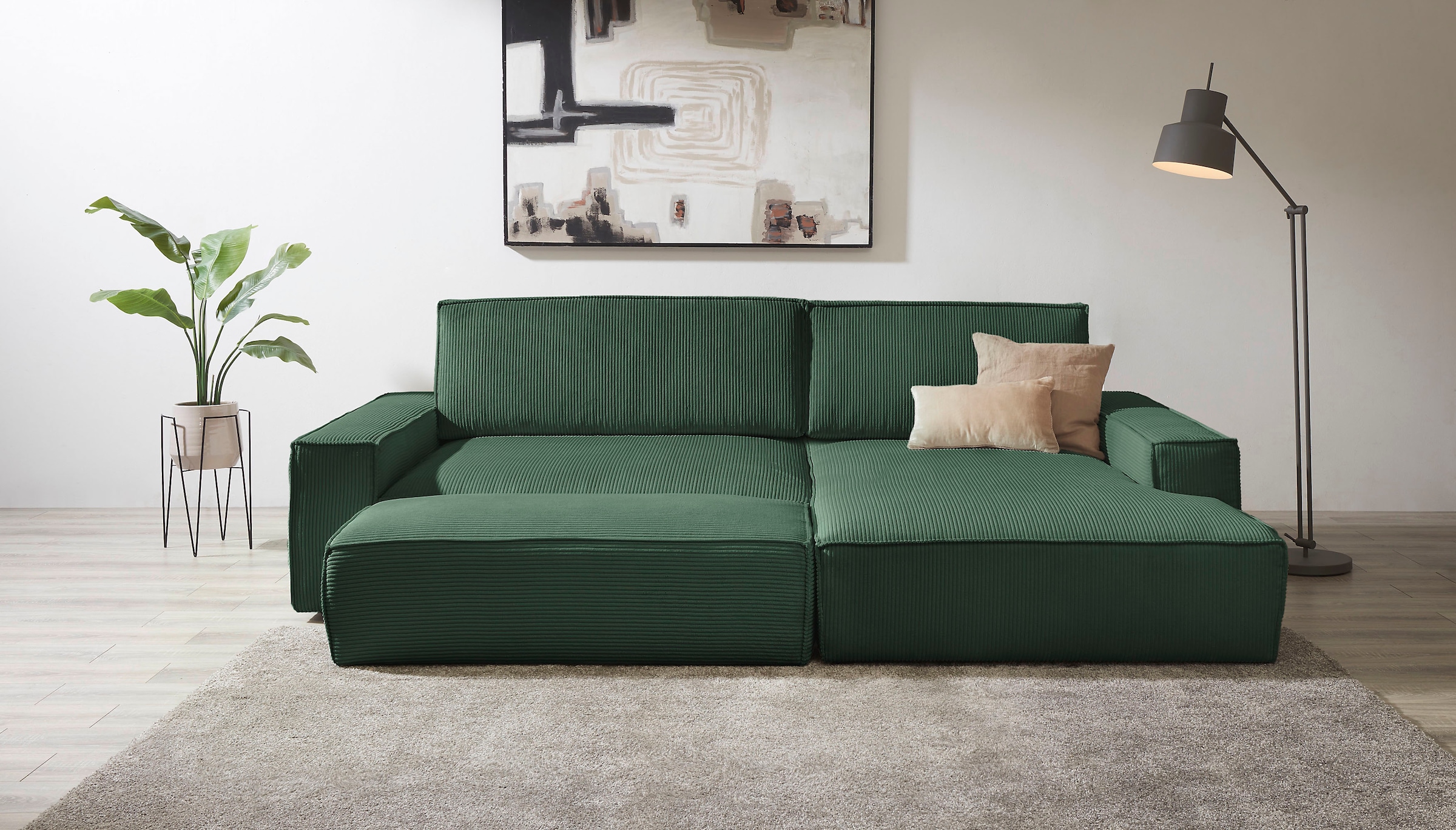 Home affaire Polsterecke »NEU: SHERWOOD XXL tief, L-Form mit Schlaffunktion, Big-Sofa mit Hocker«, (Set, 2 St.), stellbar zum Schlafsofa (Krokodilverbinder), Cord, Leinenoptik