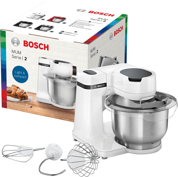 BOSCH Küchenmaschine »MUMS2EW00 MUM Serie 2«, 700 W, 3,8 l Schüssel,  vielseitig einsetzbar, Patisserieset Edelstahl, weiß online bestellen