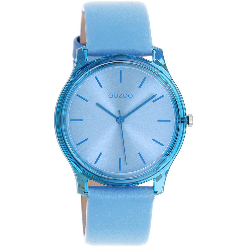 OOZOO Quarzuhr Armbanduhr, Damenuhr, Lederarmband hellblau Moderne Damenarmbanduhr