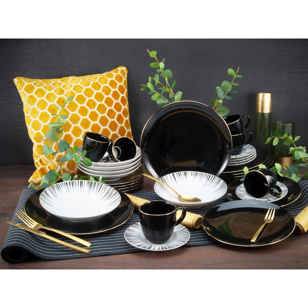 CreaTable Tafelservice »Teller Set, Geschirr-Set Enjoy Black Style«, (Set, 12 tlg., Teller Set für 6 Personen)