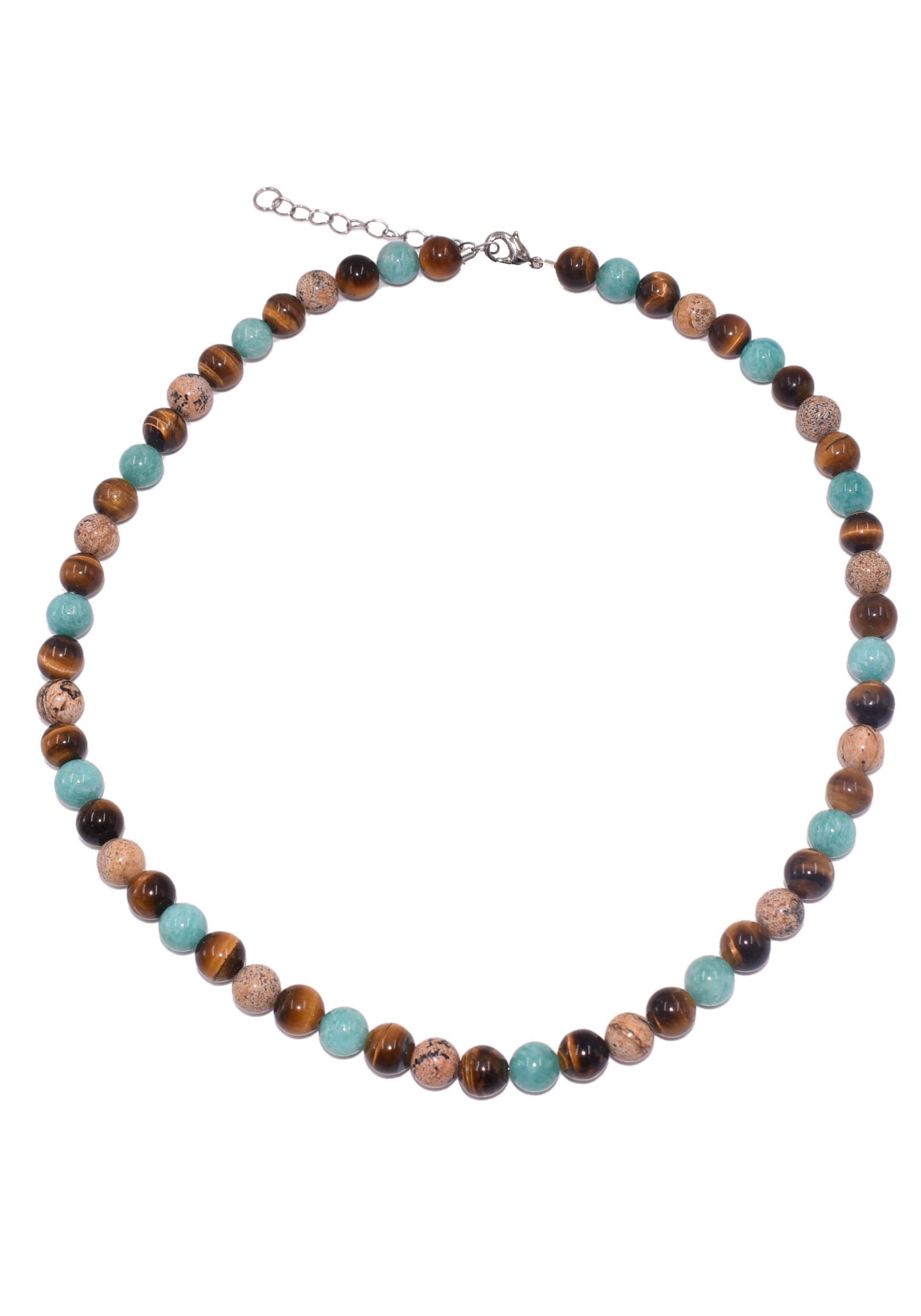 Firetti Collier »Schmuck Geschenk Halsschmuck Halskette Farbstein Edelstein Tigerauge«, Made in Germany - mit Amazonit, Jade, Tigerauge